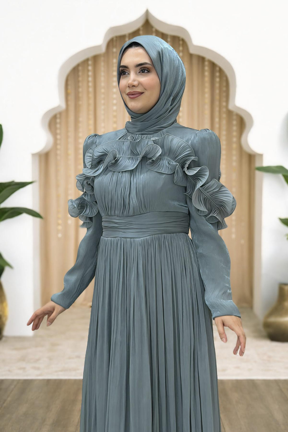 Beliz Modest Evening Dress - Teal
