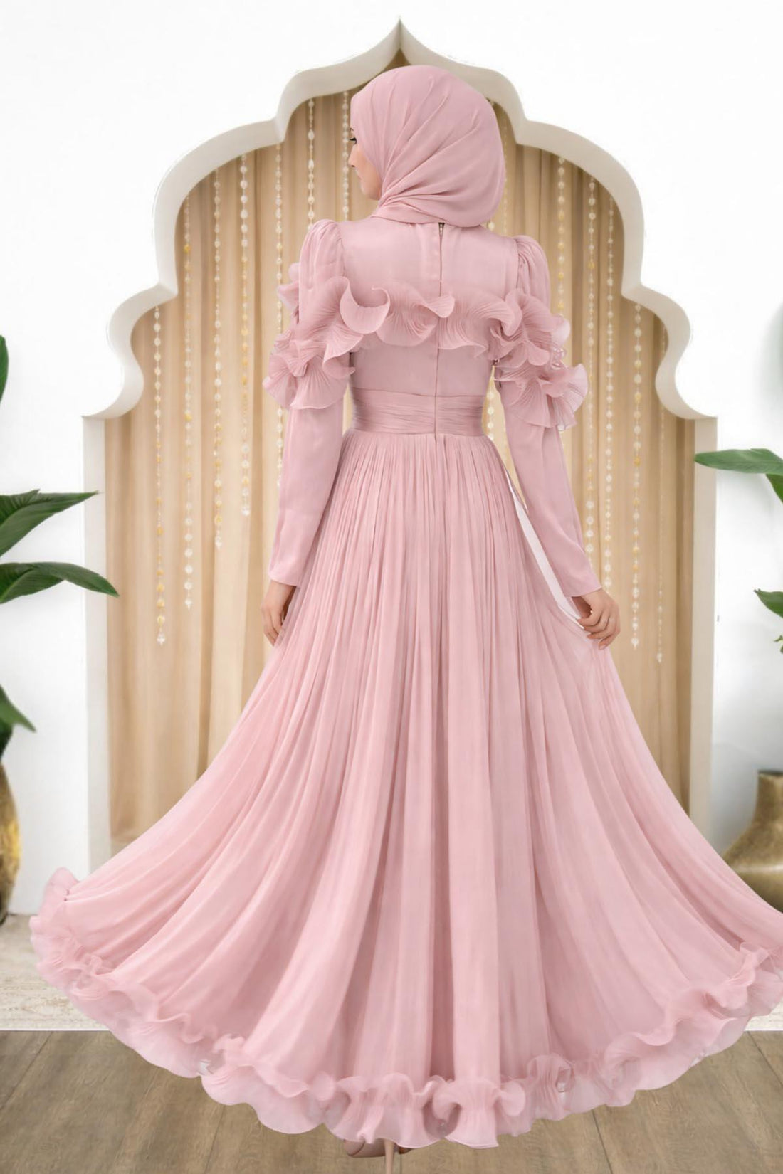 Beliz Modest Evening Dress - Blush Pink