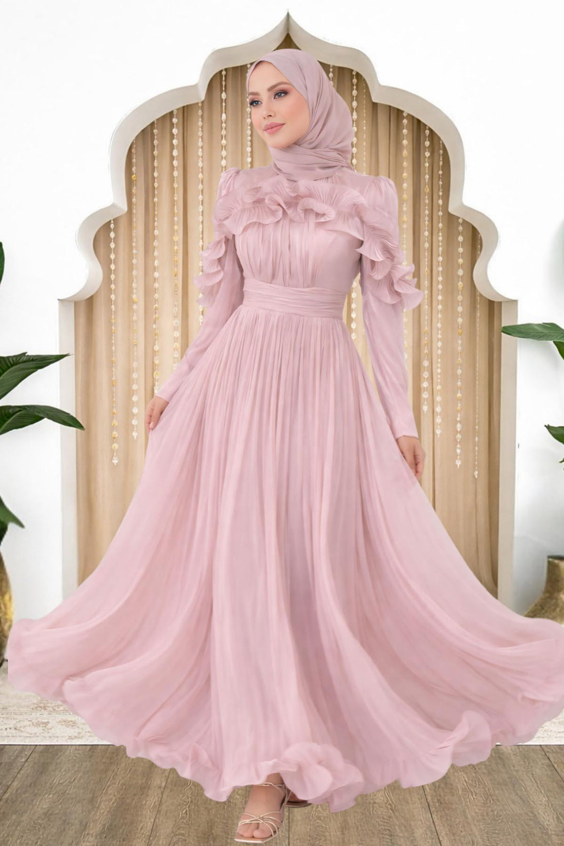 Beliz Modest Evening Dress - Blush Pink