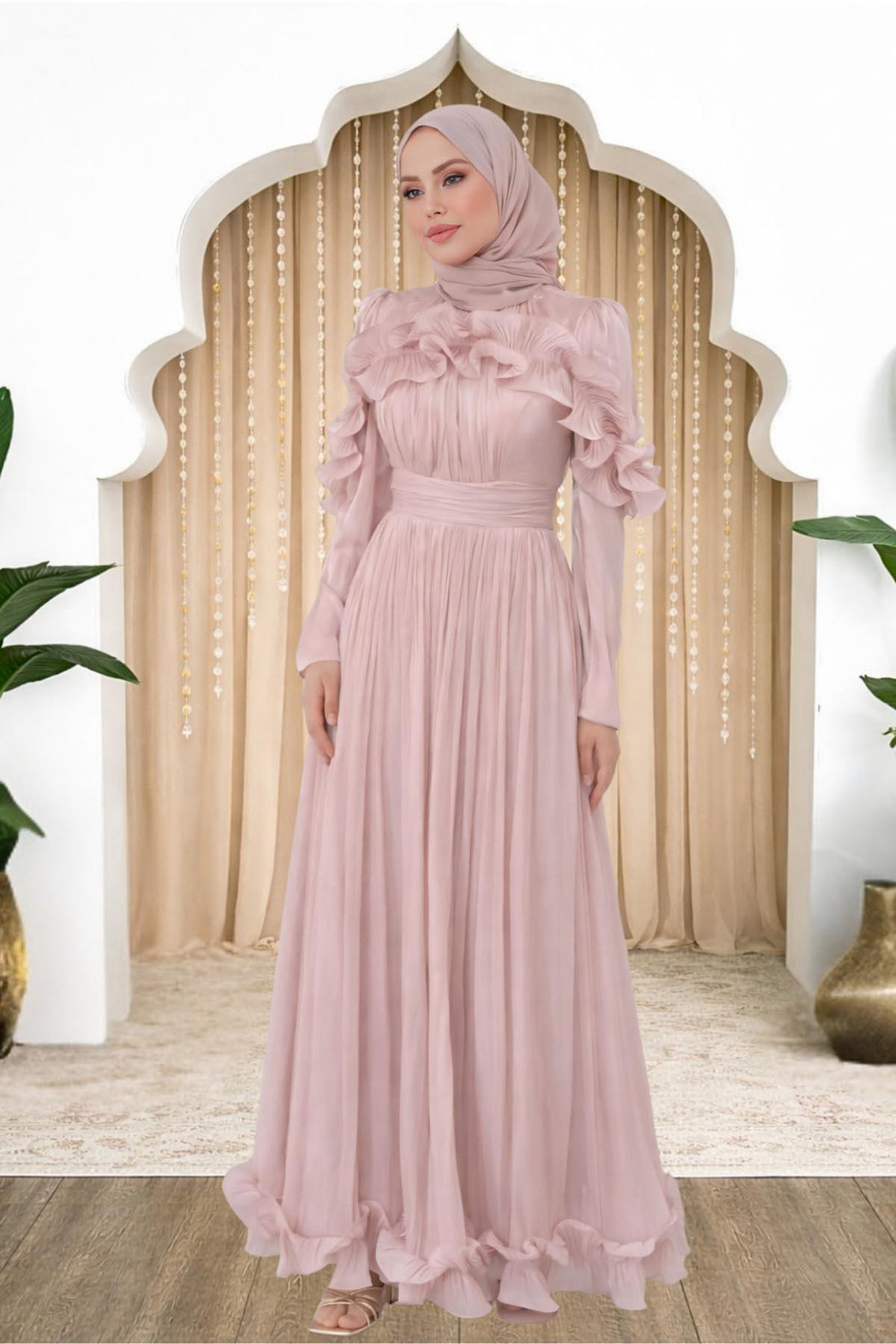 Beliz Modest Evening Dress - Blush Pink