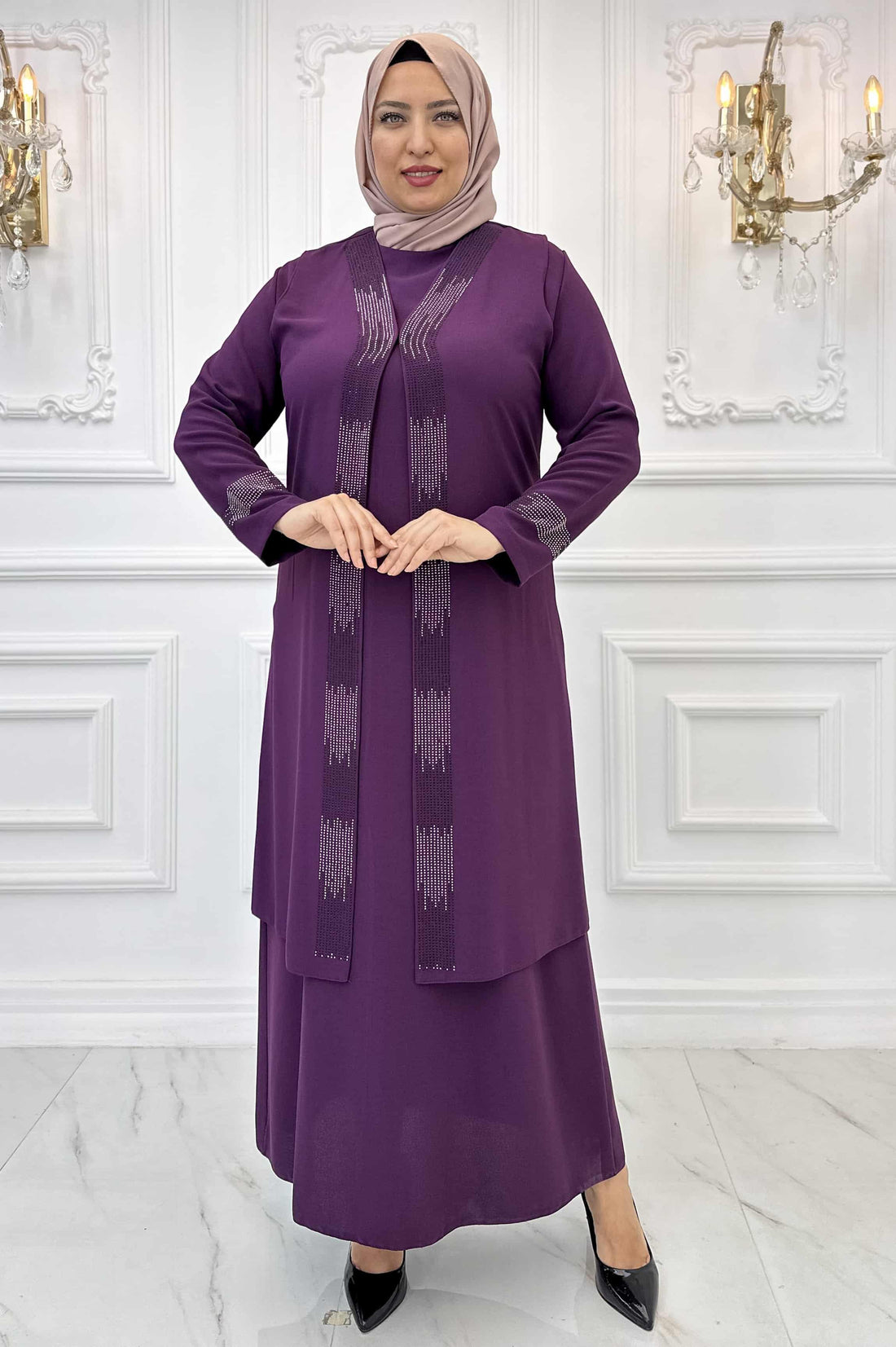 Beril Modest Evening Dress - Plum