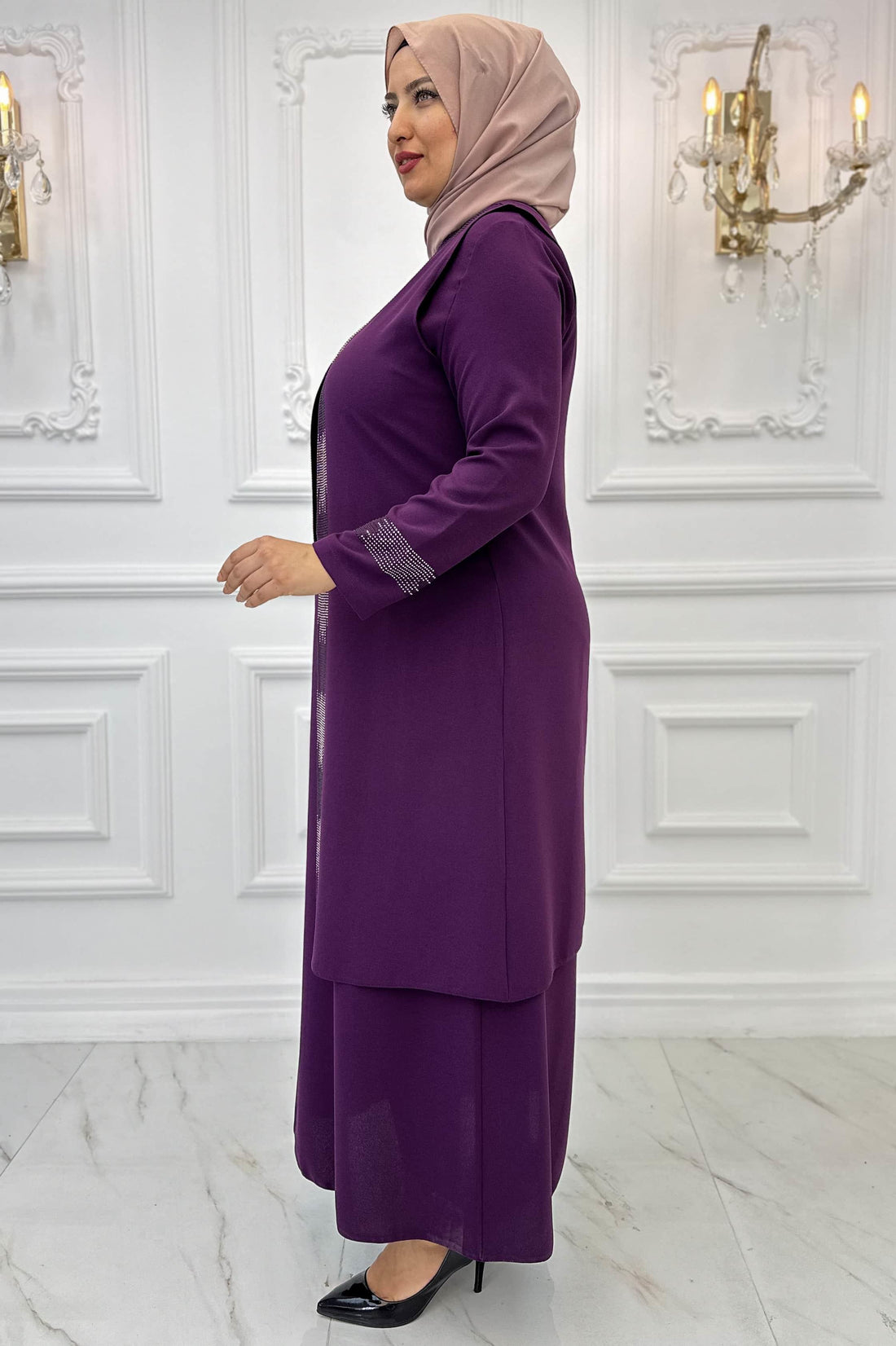 Beril Modest Evening Dress - Plum