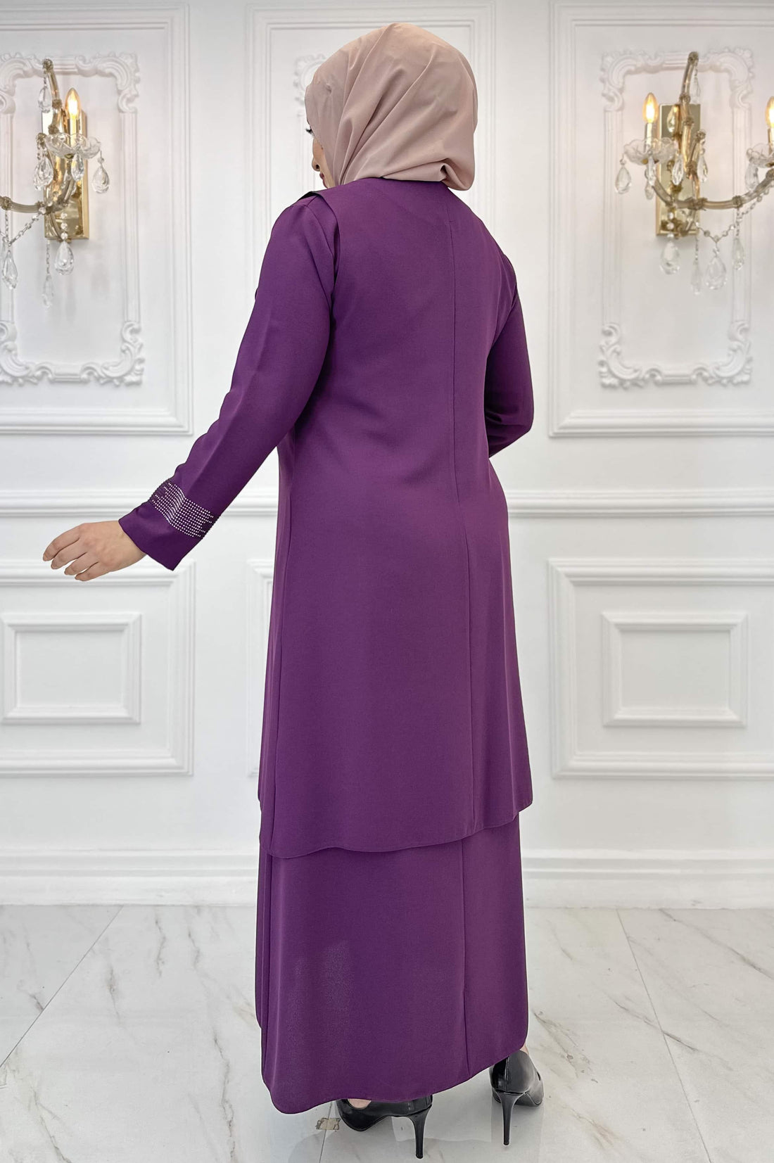 Beril Modest Evening Dress - Plum