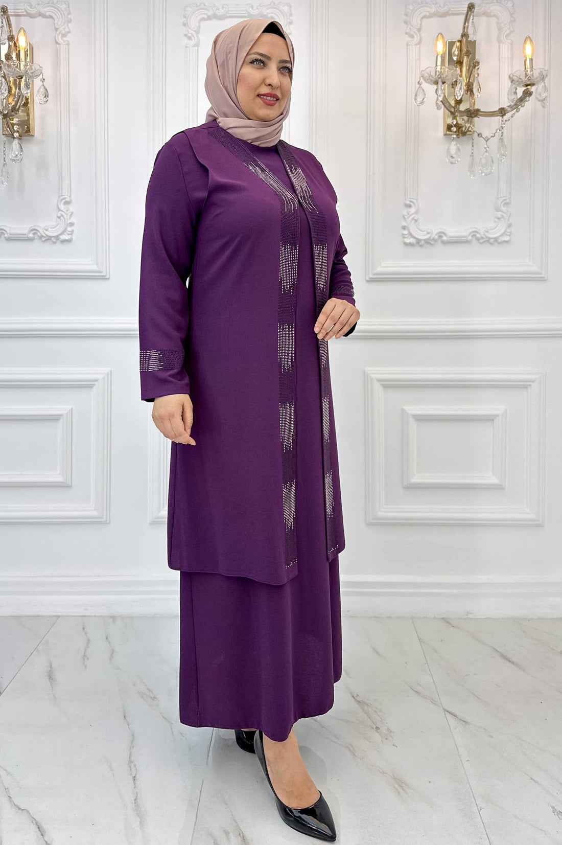 Beril Modest Evening Dress - Plum