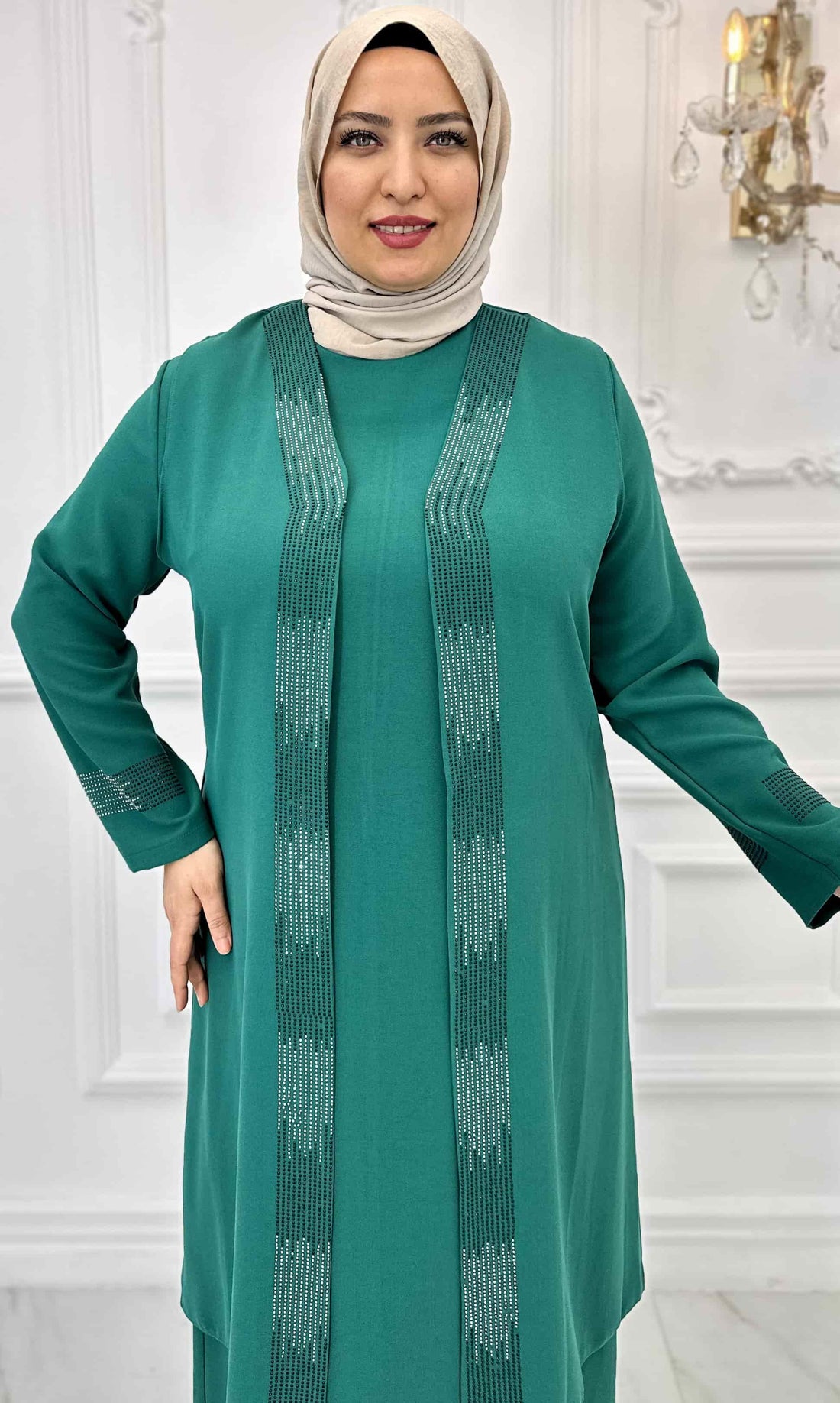 Beril Modest Evening Dress - Emerald
