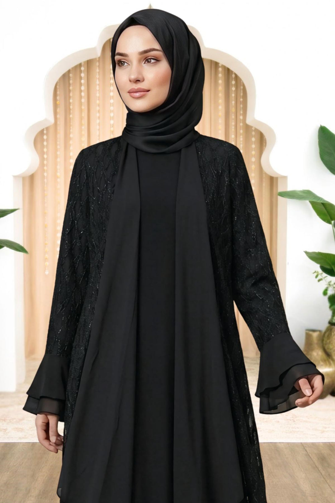 Burcu Modest Evening Dress - Black