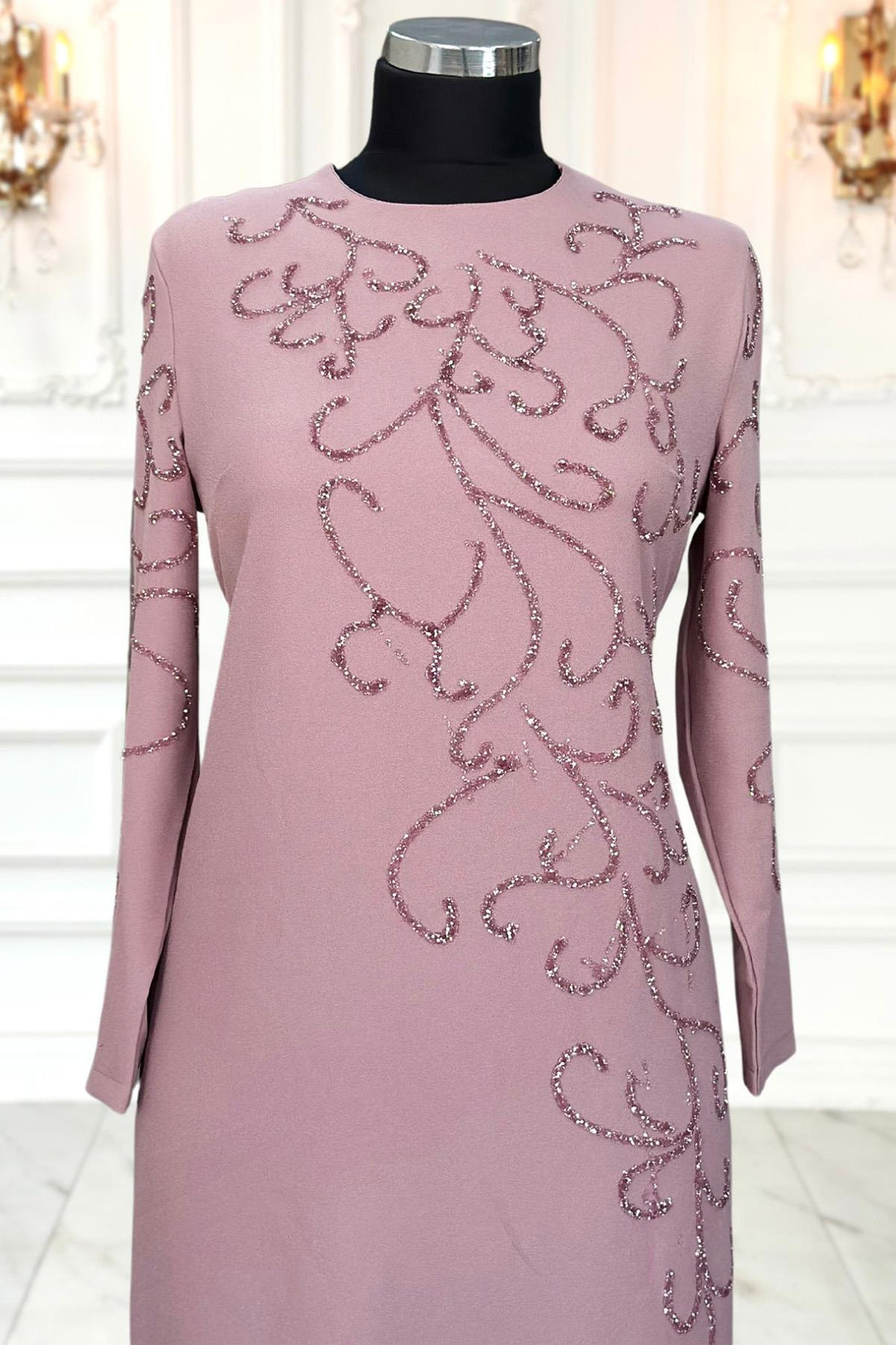 Cansu Modest Evening Dress - Blush Pink
