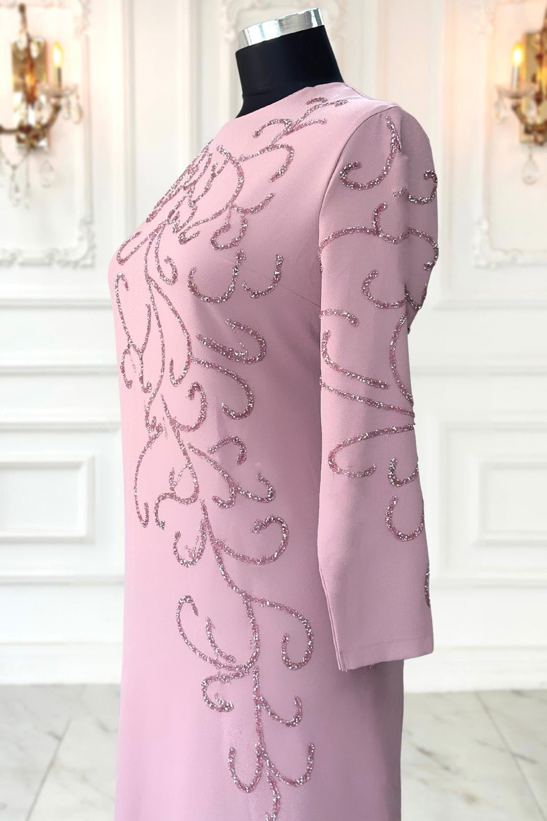 Cansu Modest Evening Dress - Blush Pink