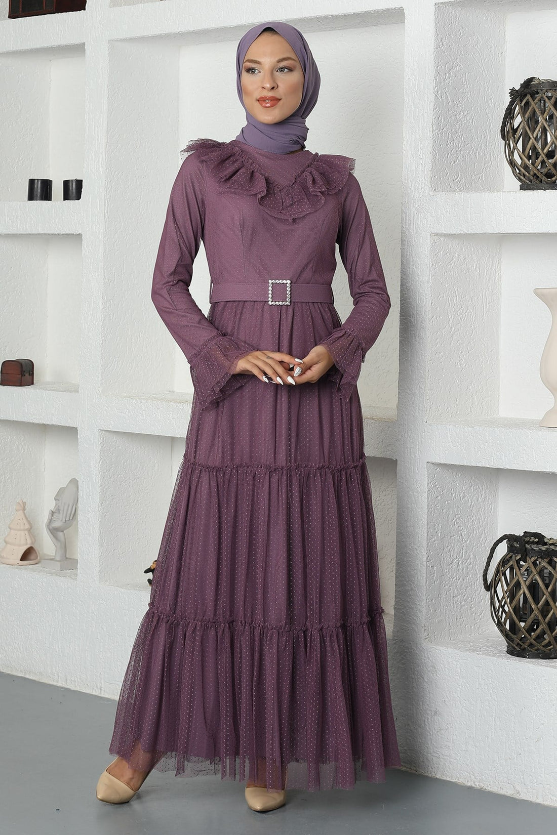 Damla Modest Evening Dress - Lavender