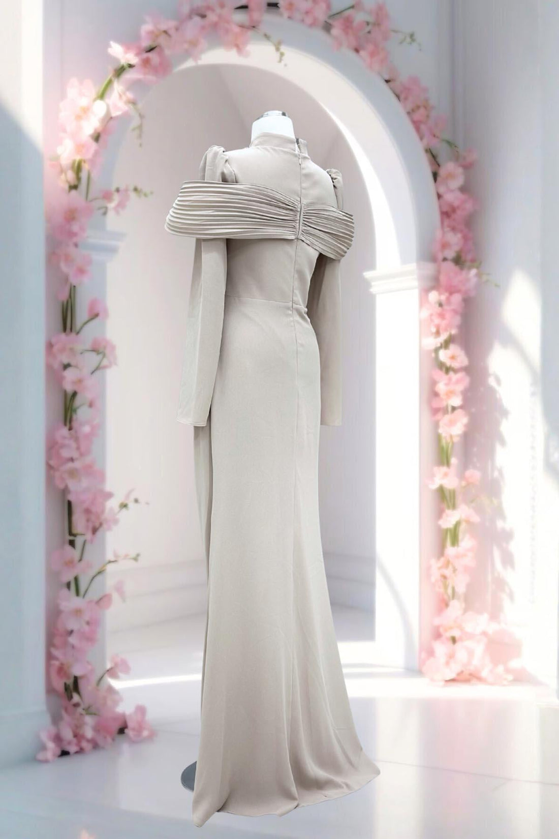 Dila Modest Evening Dress - Beige