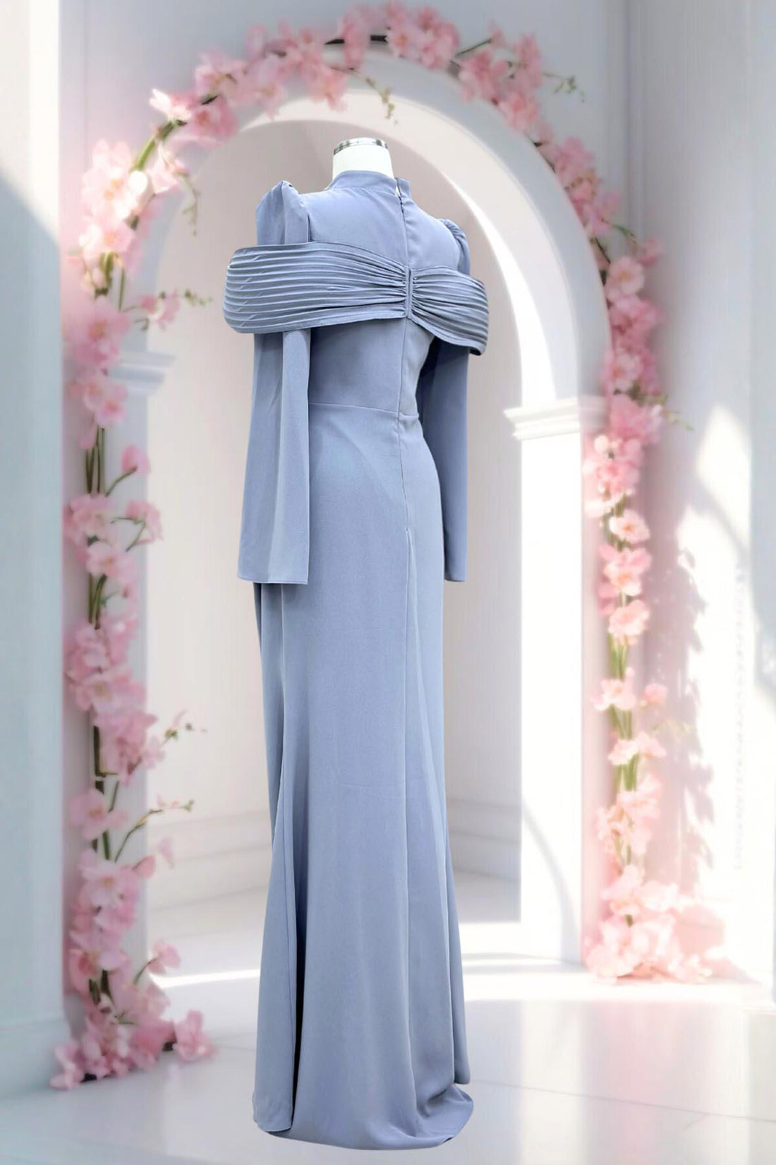 Dila Modest Evening Dress - Grey