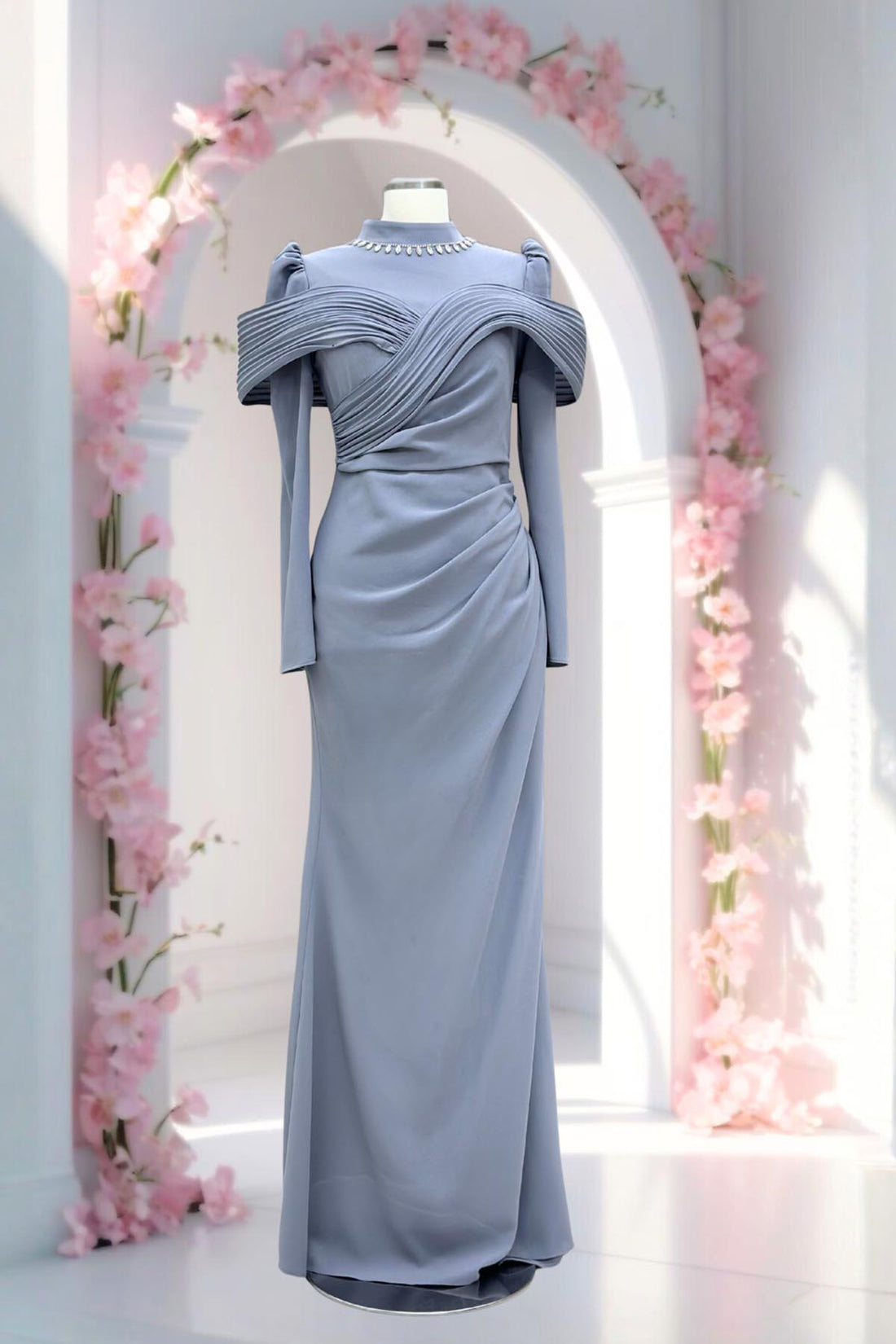 Dila Modest Evening Dress - Grey