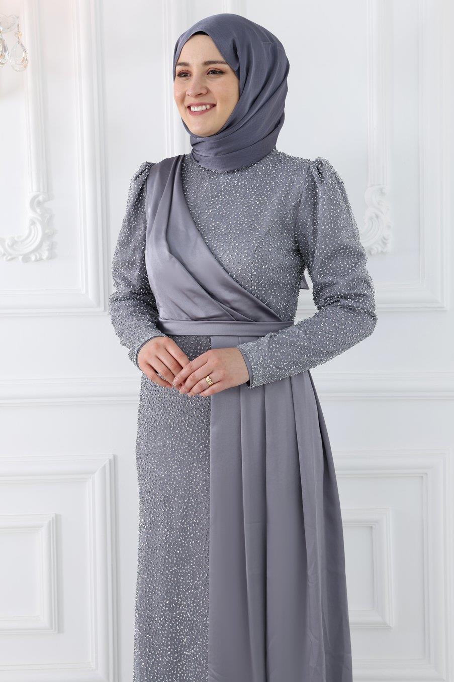 Ecmel Modest Evening Dress - Grey