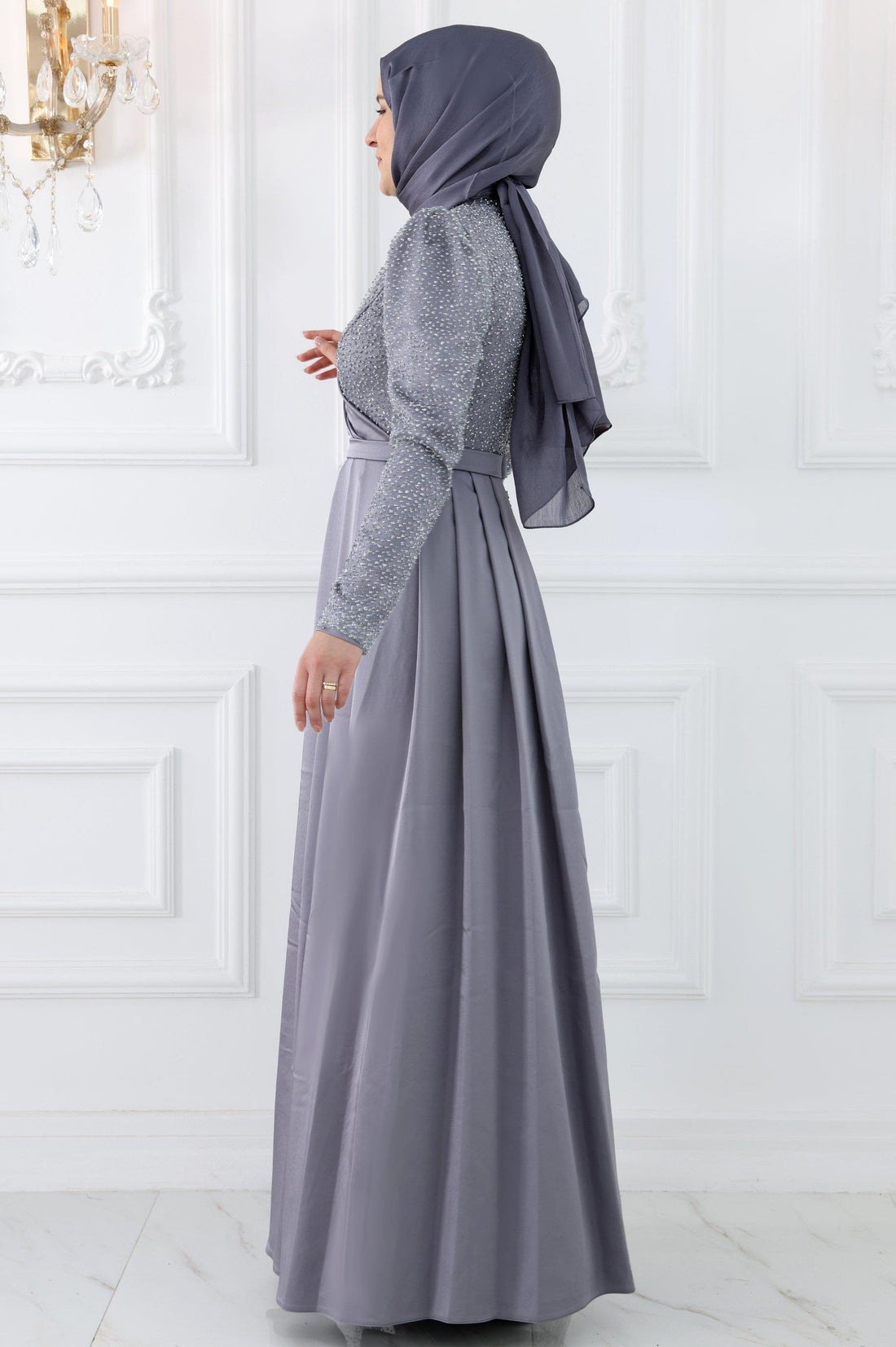 Ecmel Modest Evening Dress - Grey