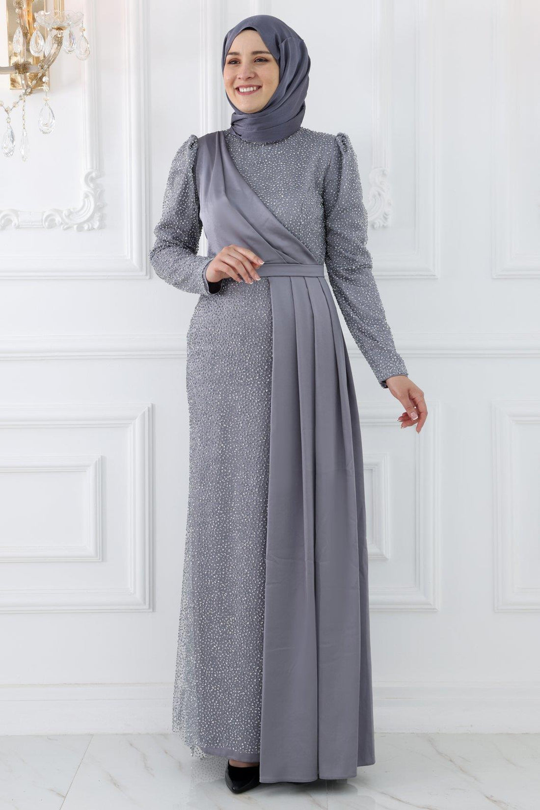 Ecmel Modest Evening Dress - Grey