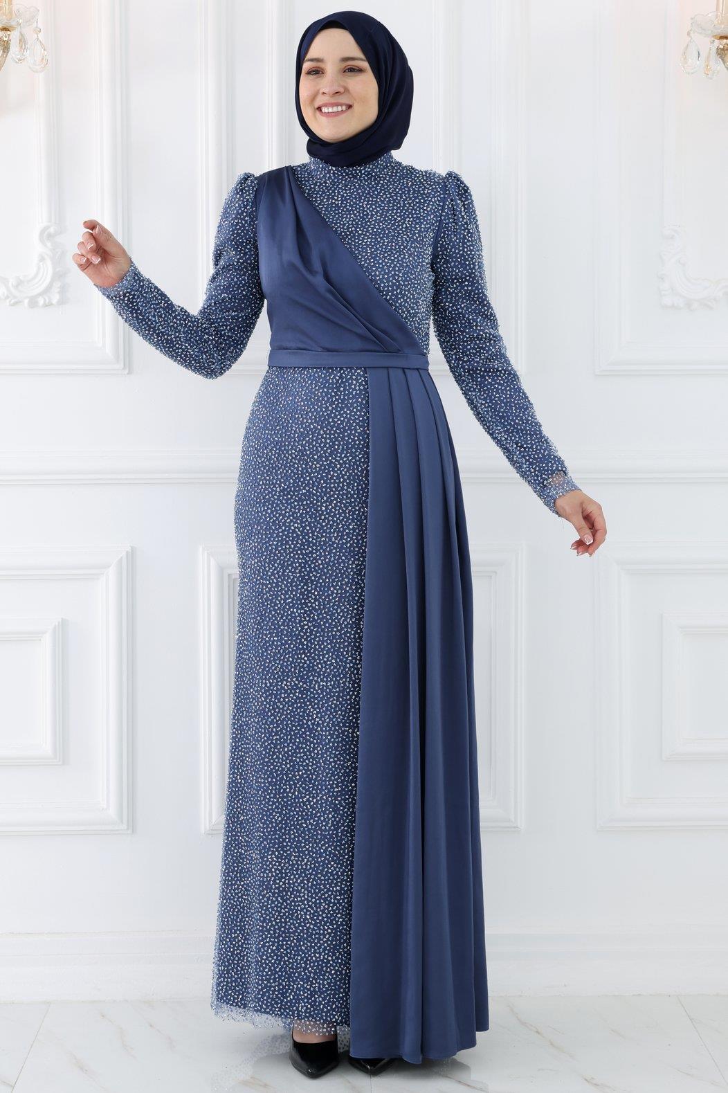 Ecmel Modest Evening Dress - Indigo