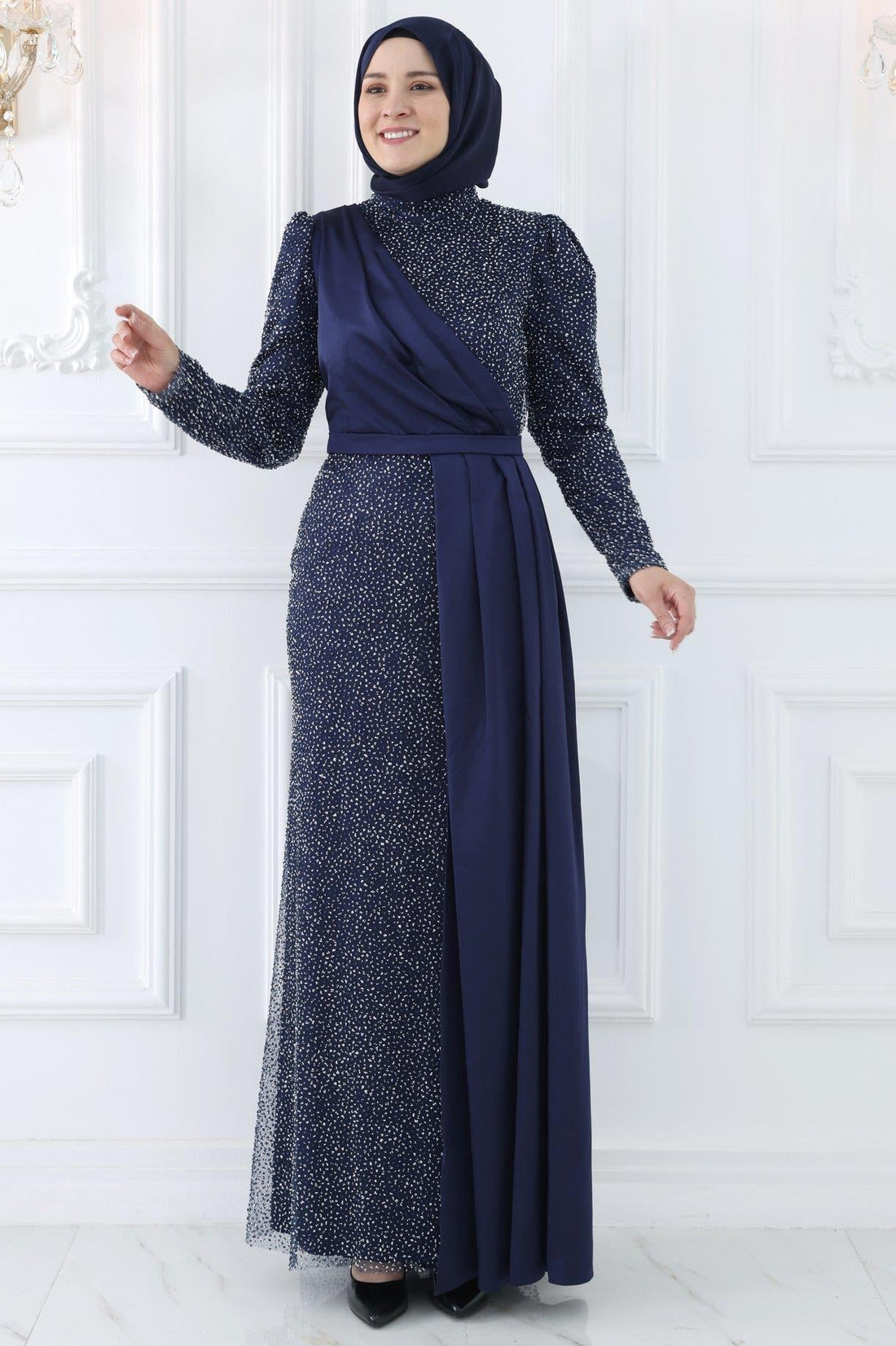 Ecmel Modest Evening Dress - Navy