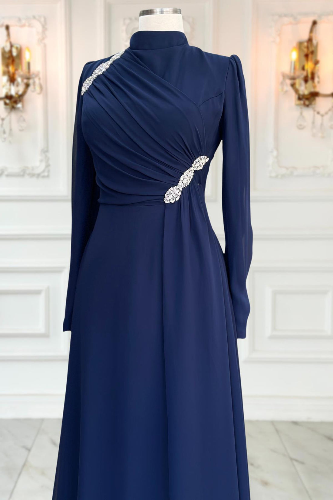 Eflin Modest Evening Dress - Navy
