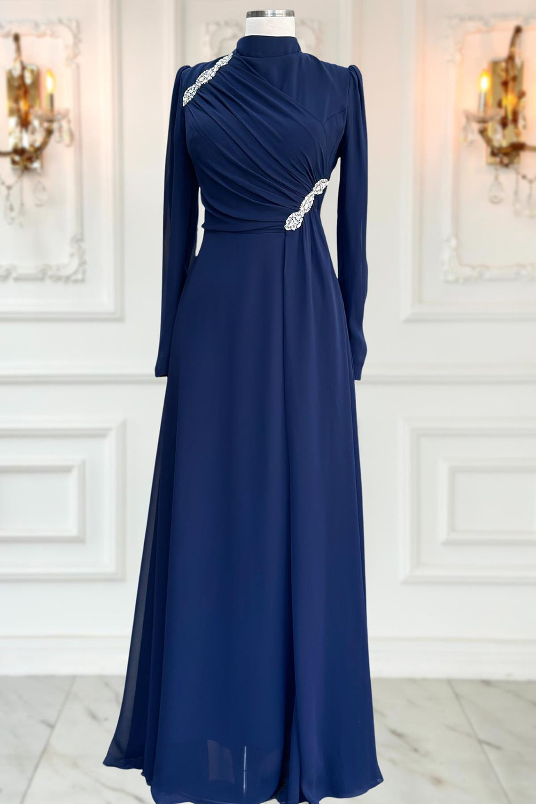 Eflin Modest Evening Dress - Navy