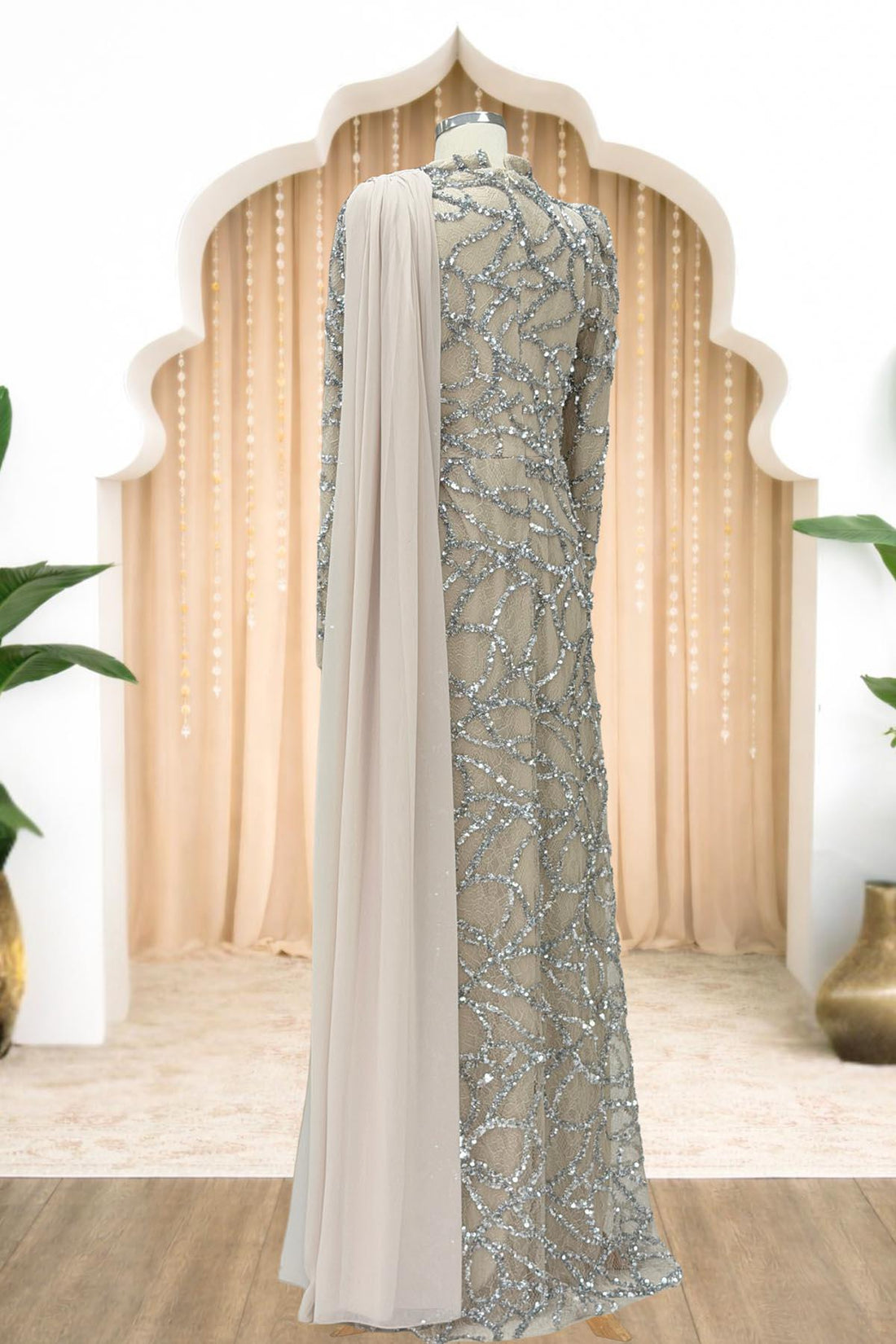 Efsane Modest Evening Dress - Beige