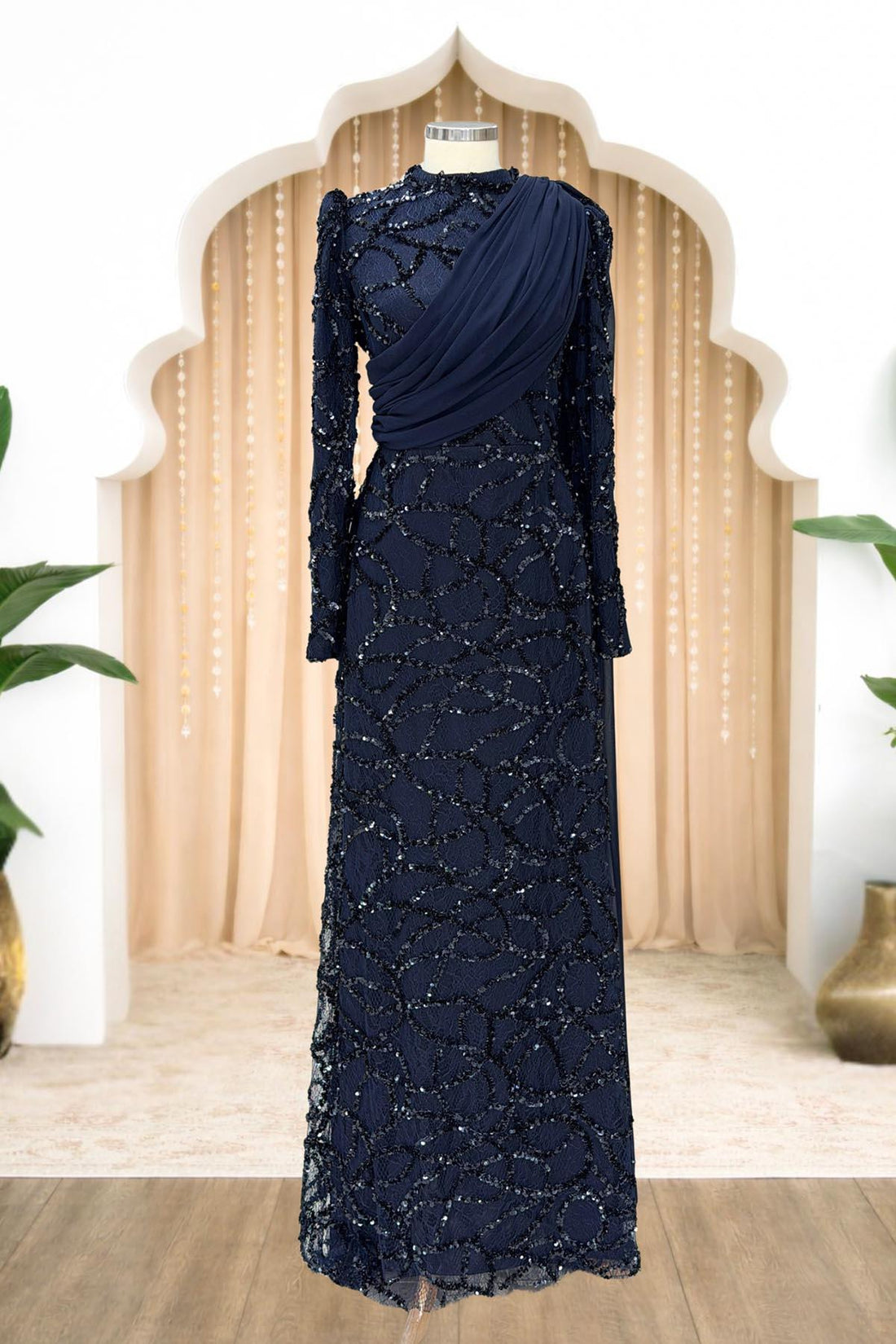 Efsane Modest Evening Dress - Navy
