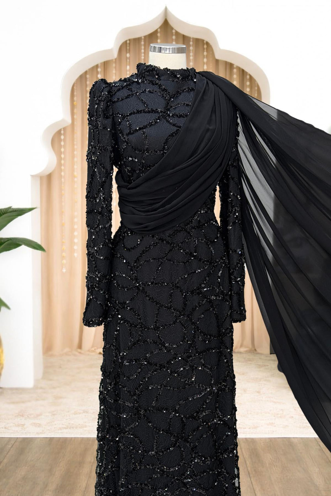 Efsane Modest Evening Dress - Black