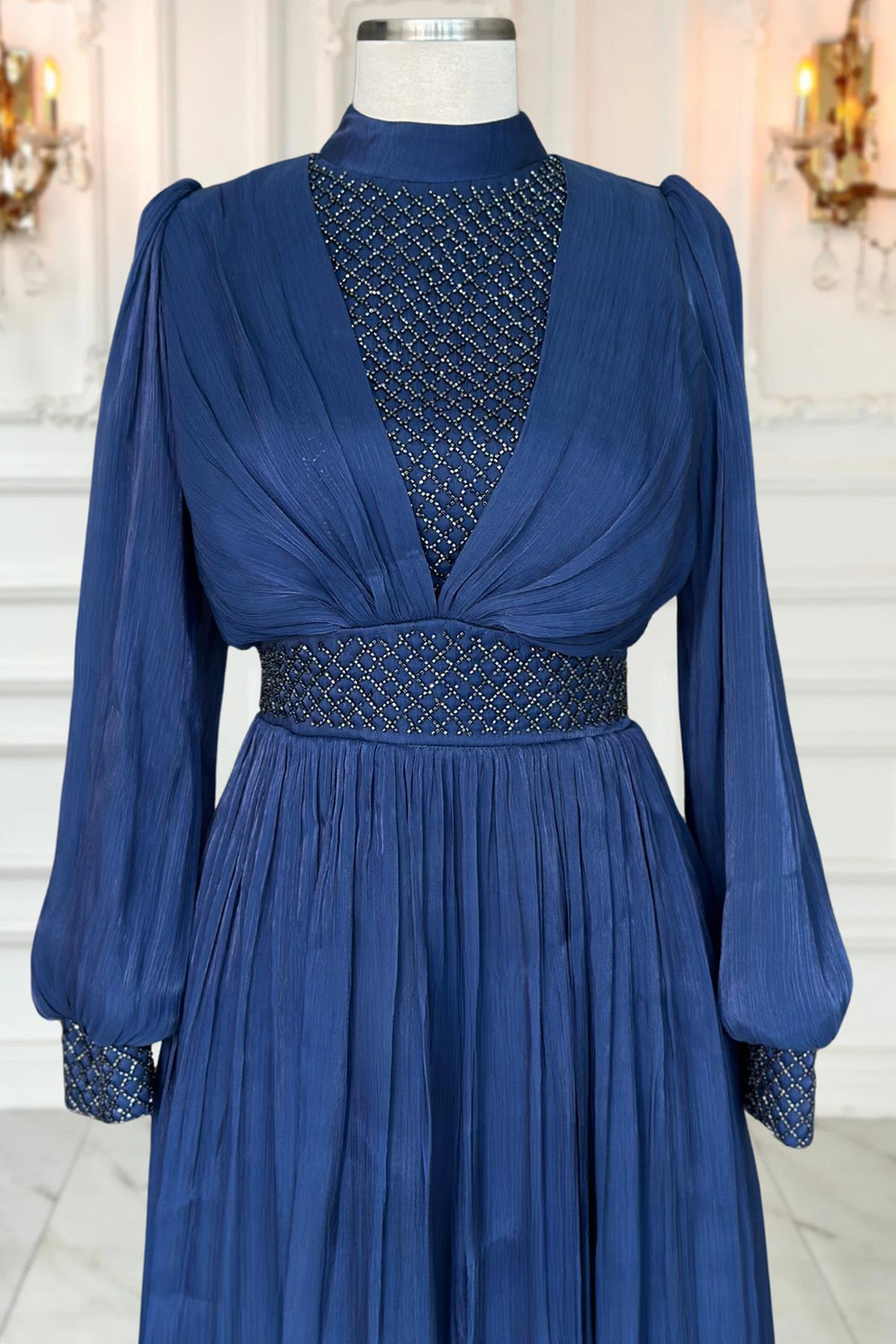 Efser Modest Evening Dress - Navy