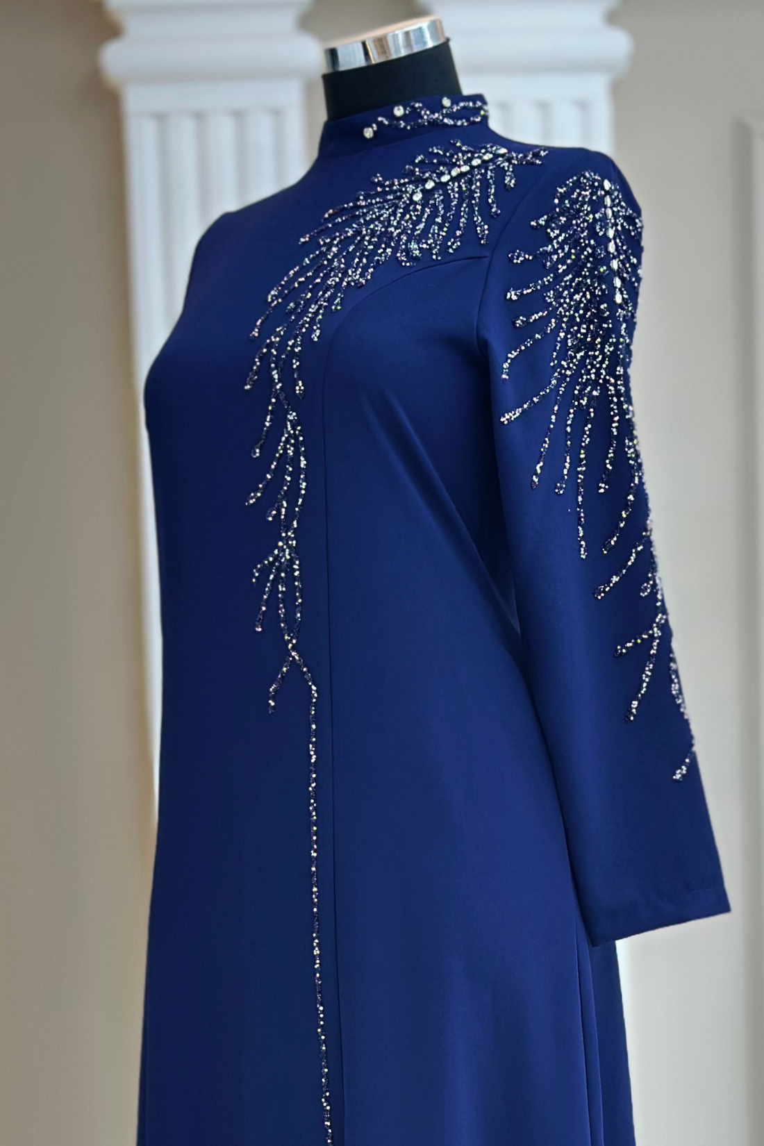 Elisa Modest Evening Dress - Navy