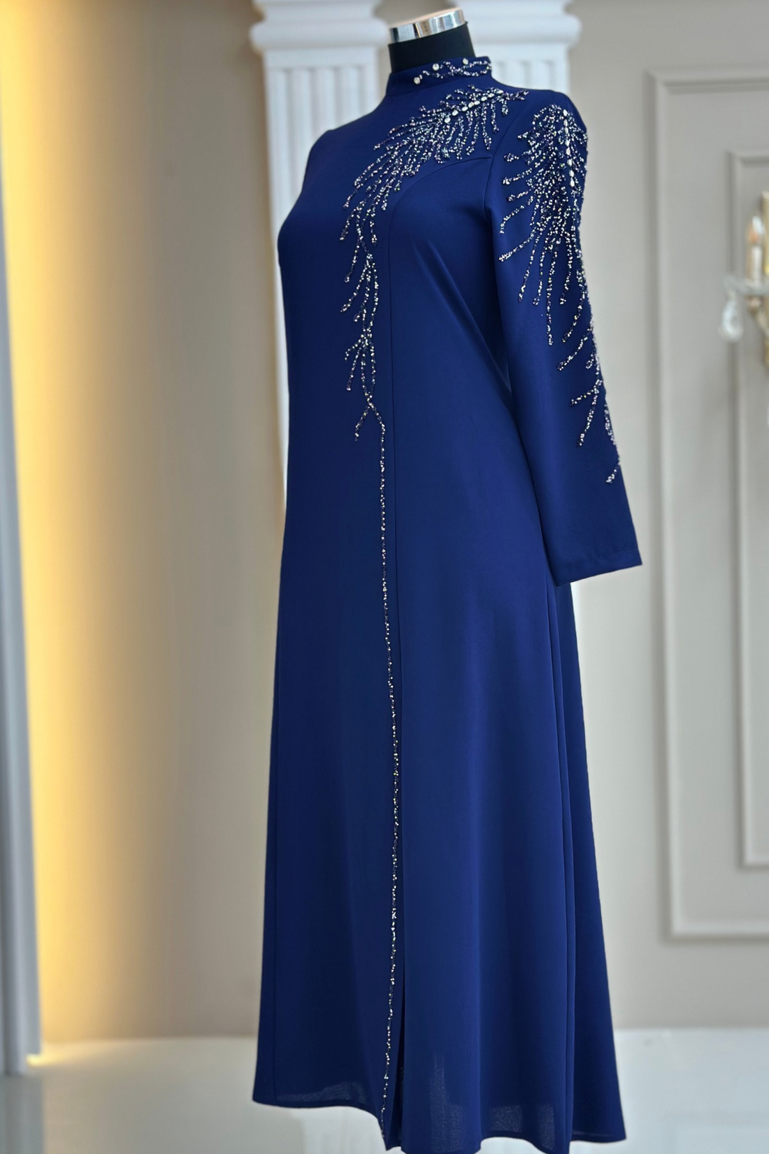 Elisa Modest Evening Dress - Navy