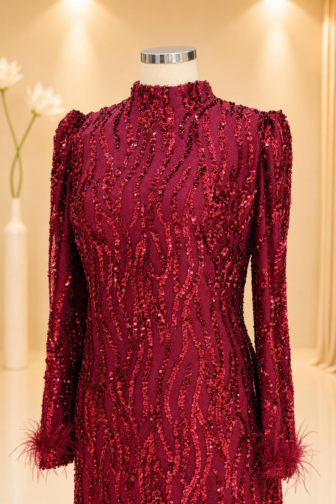 Eslem Modest Evening Dress - Burgundy