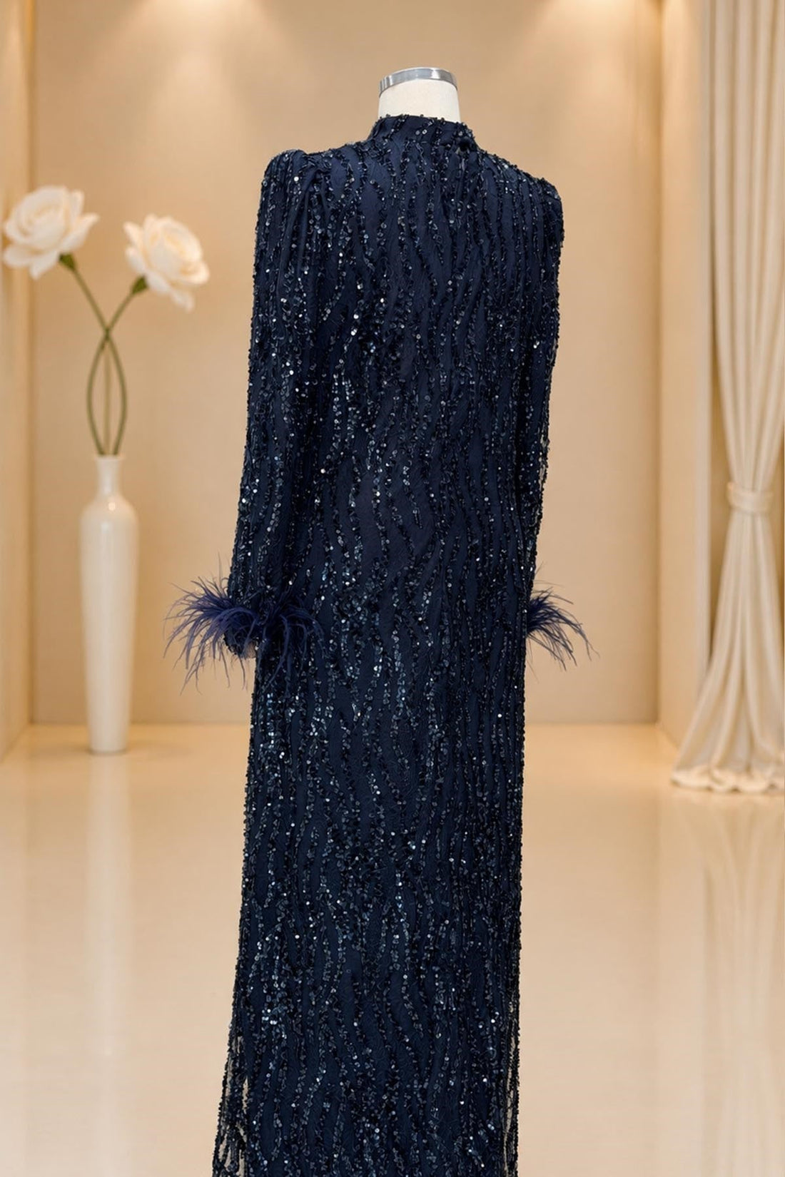 Eslem Modest Evening Dress - Navy