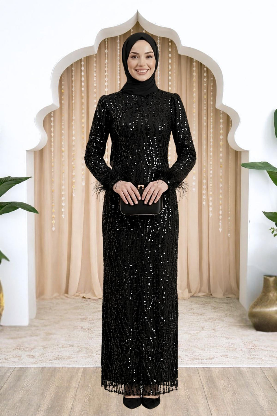 Eslem Modest Evening Dress - Black