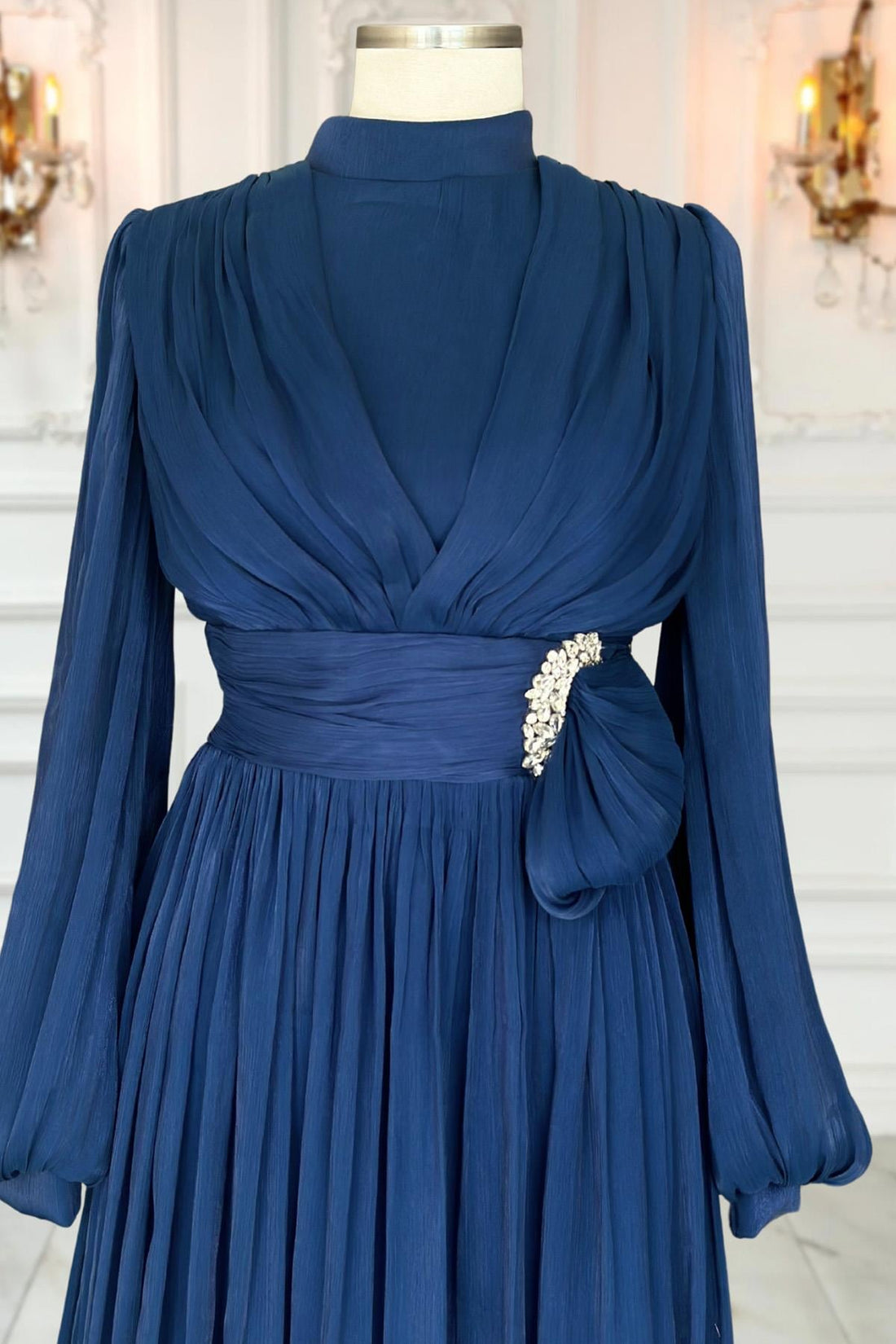 Feray Modest Evening Dress - Navy