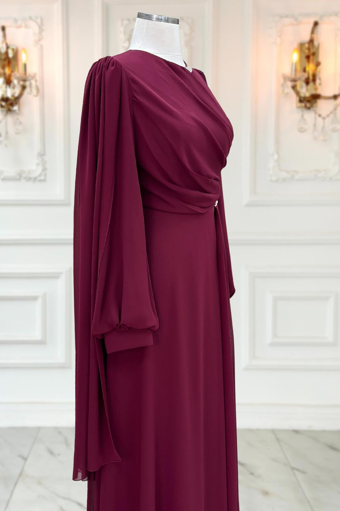 Feza Modest Evening Dress - Burgundy