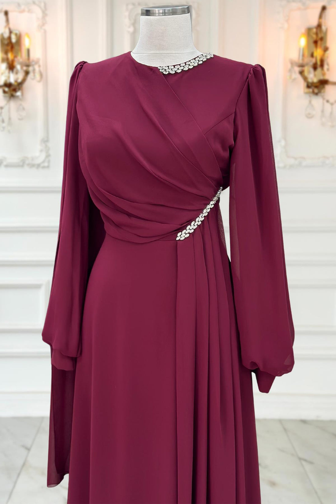 Feza Modest Evening Dress - Burgundy