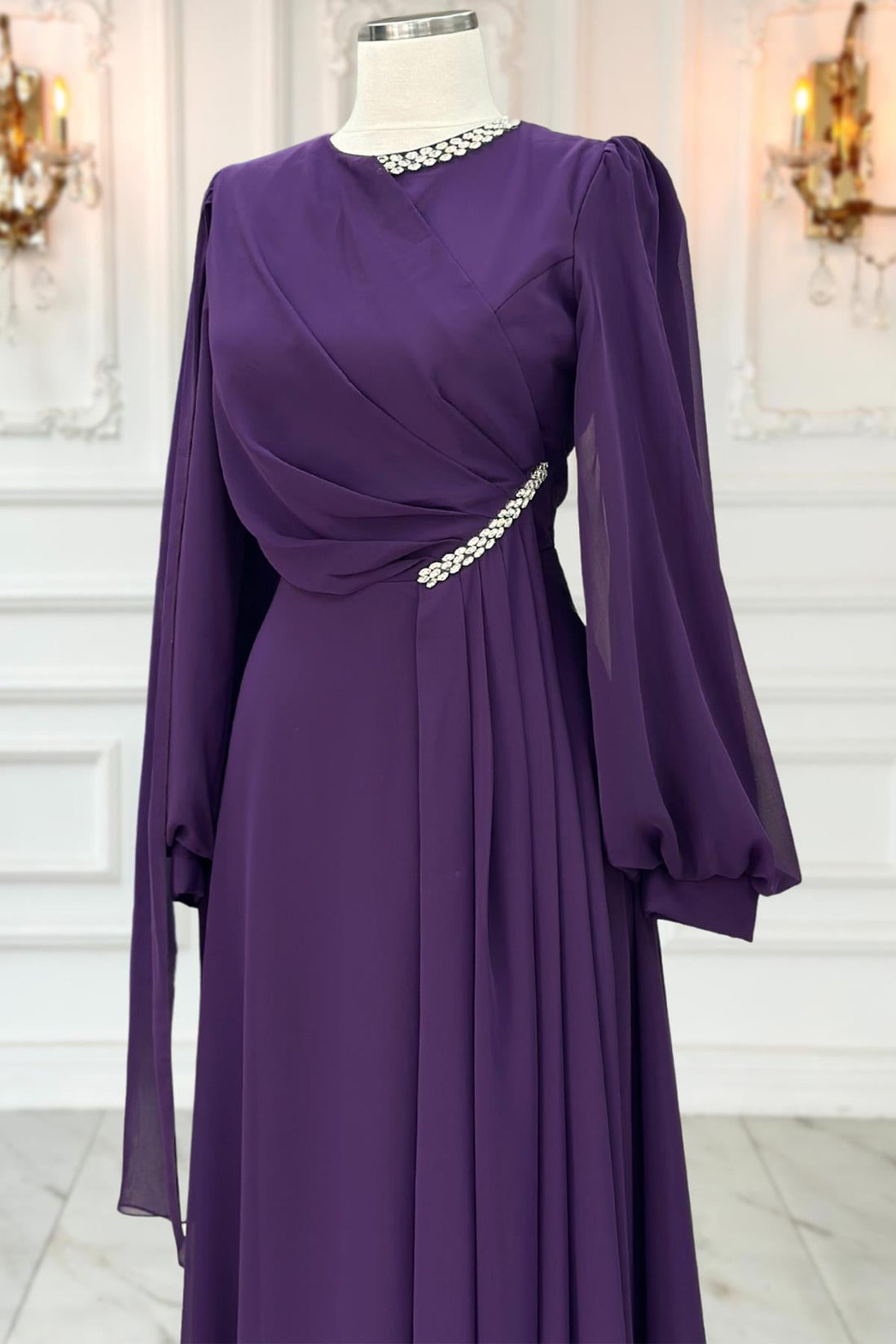 Feza Modest Evening Dress - Plum