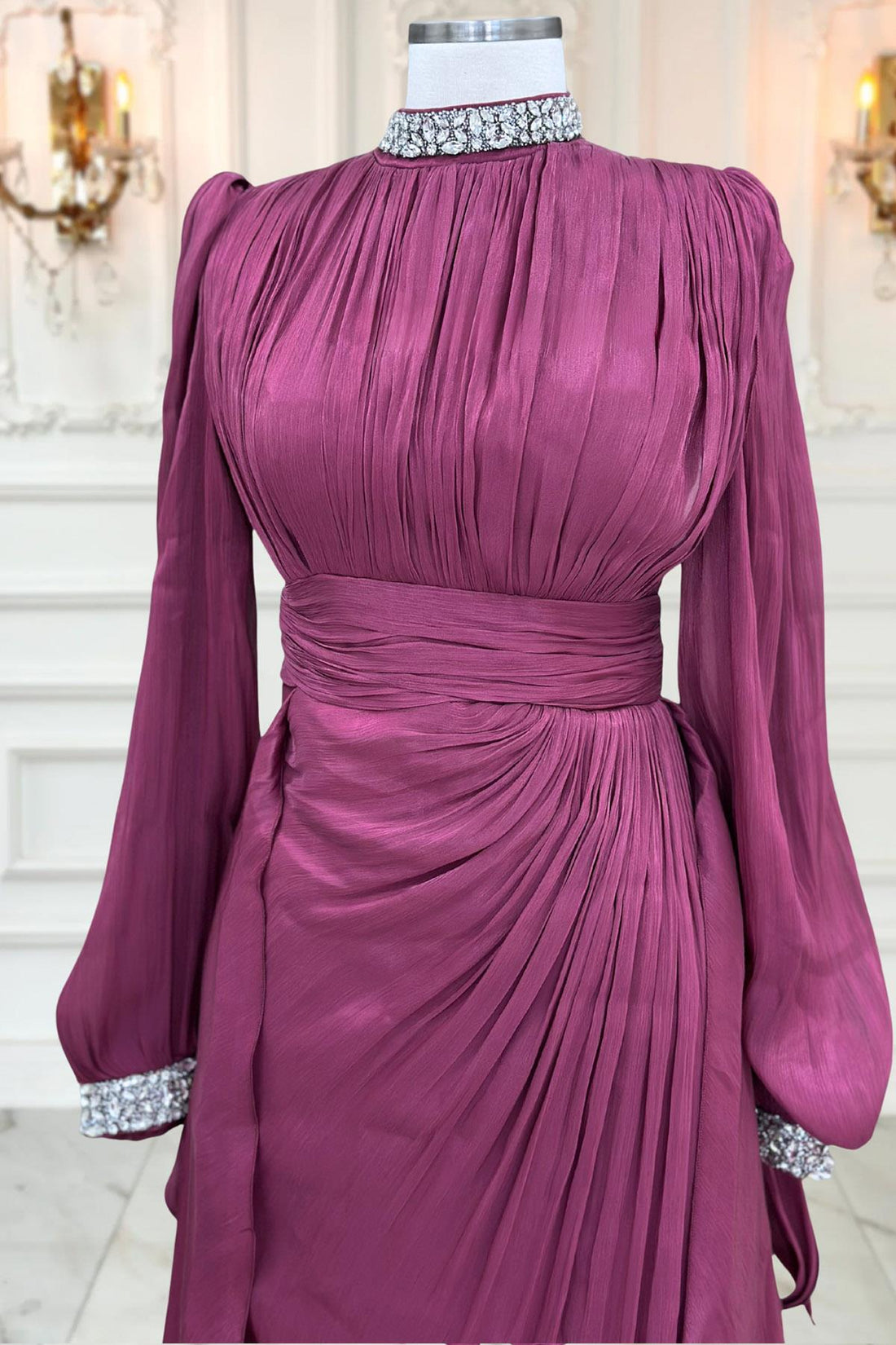 Gözde Modest Evening Dress - Cherry