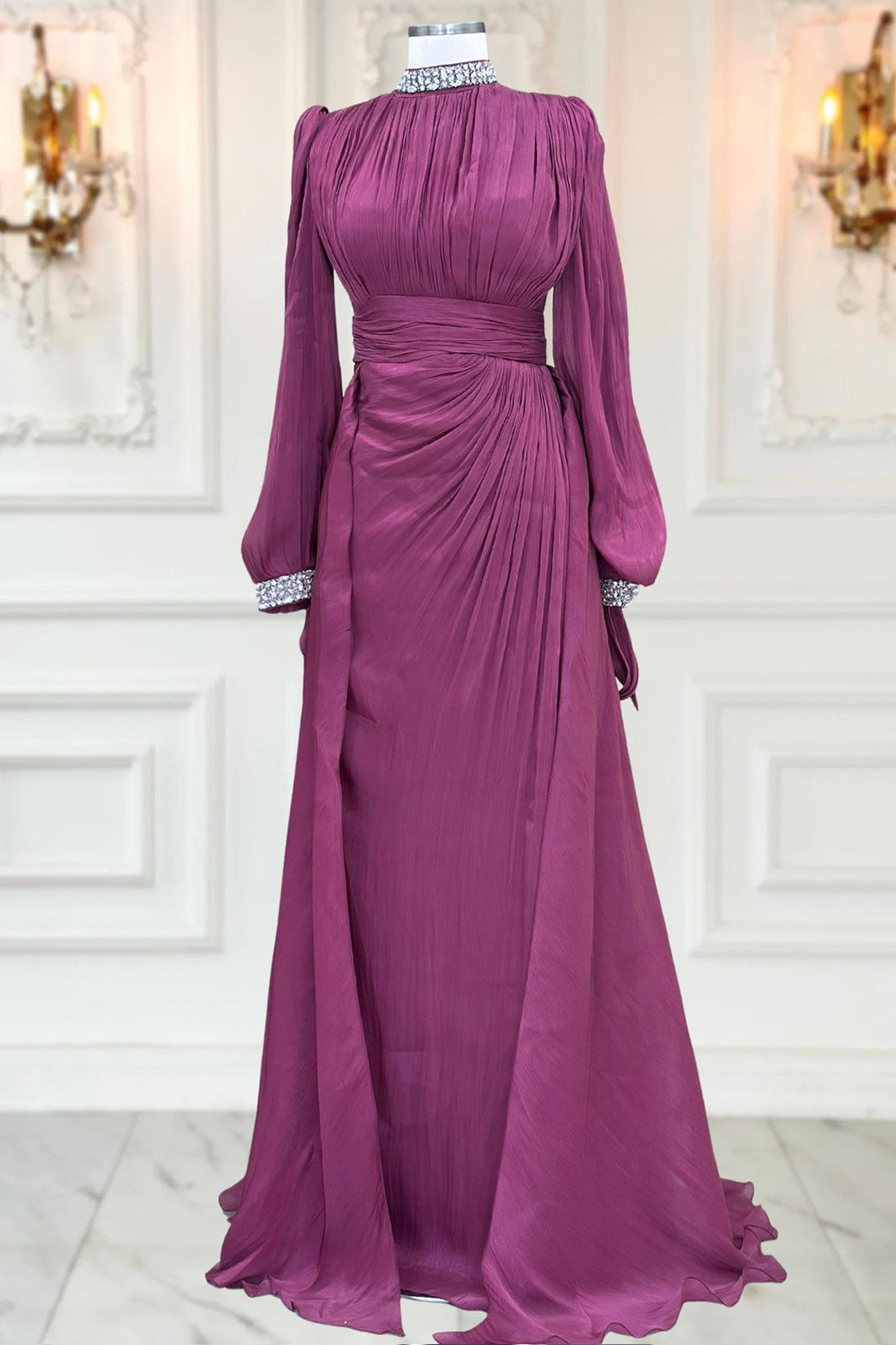 Gözde Modest Evening Dress - Cherry