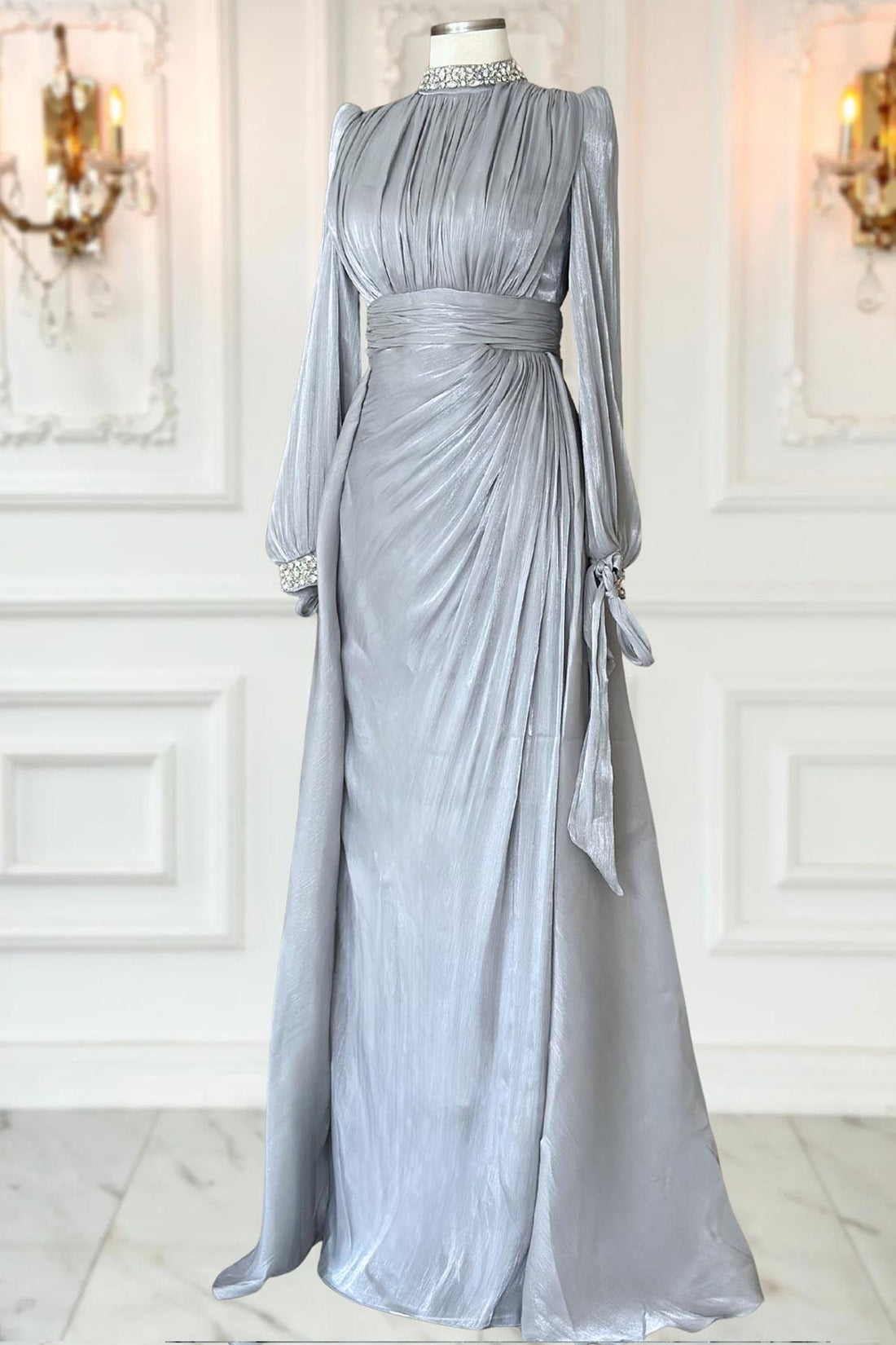 Gözde Modest Evening Dress - Grey