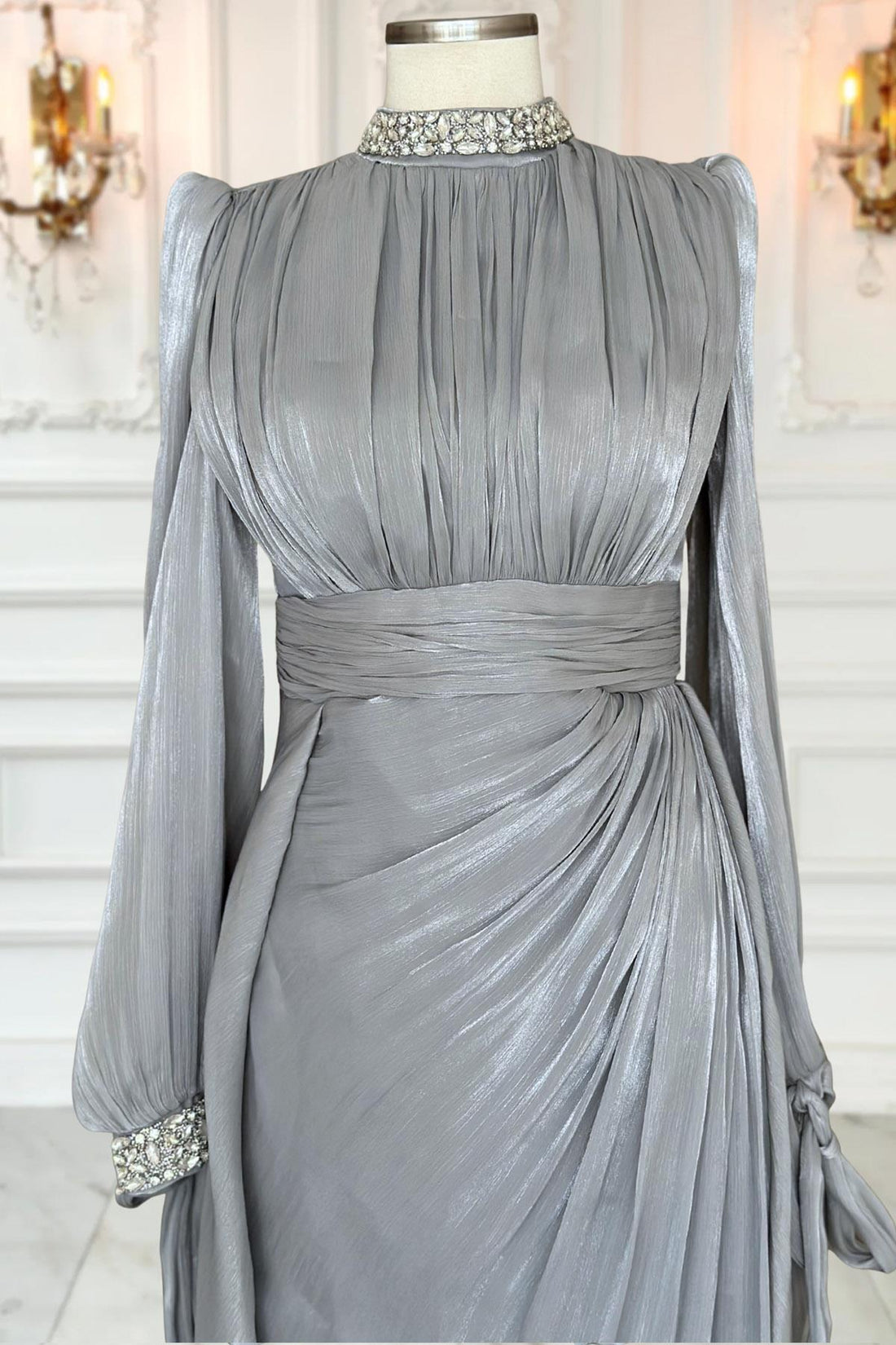 Gözde Modest Evening Dress - Grey