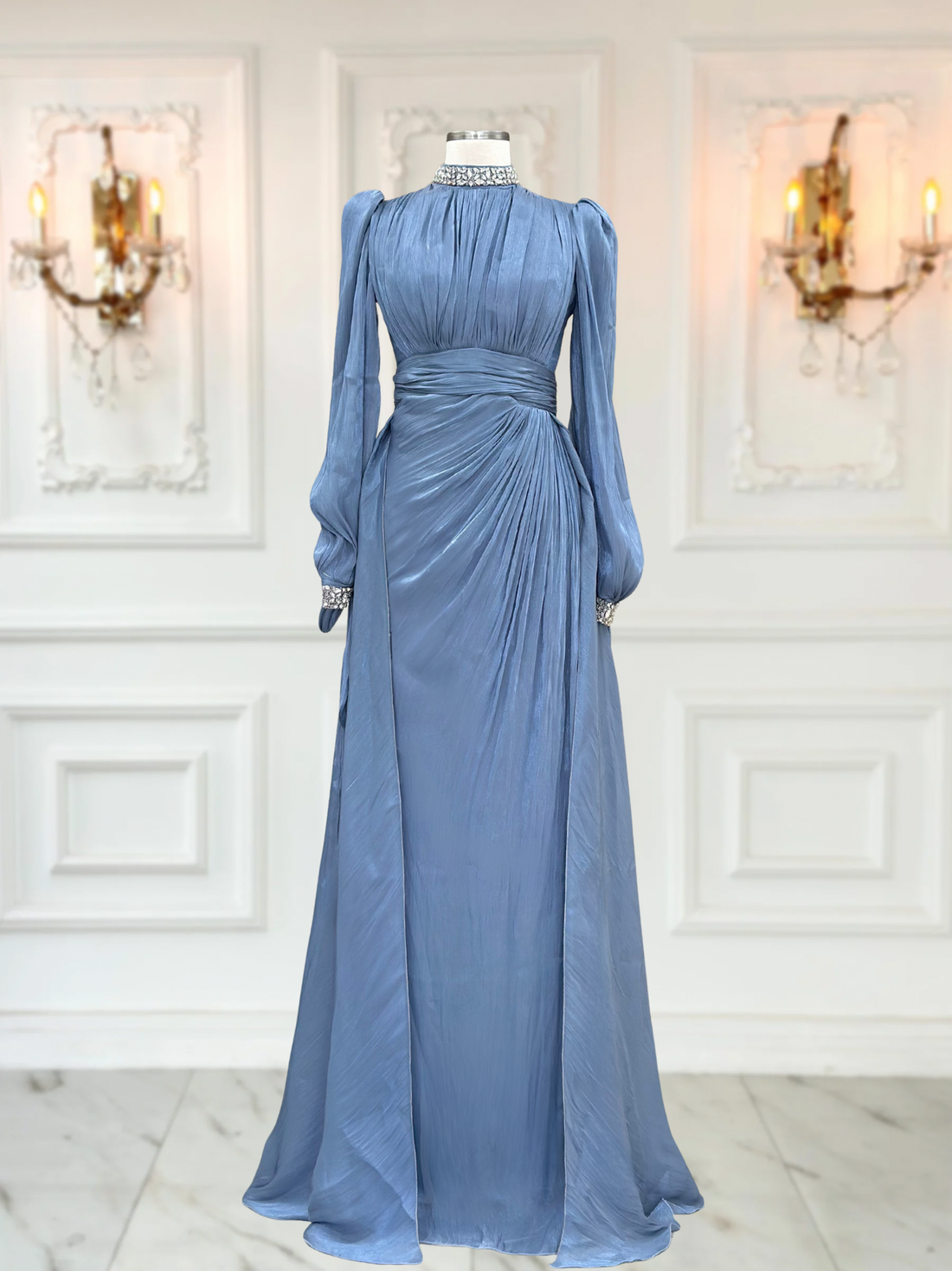 Gözde Modest Evening Dress - Indigo