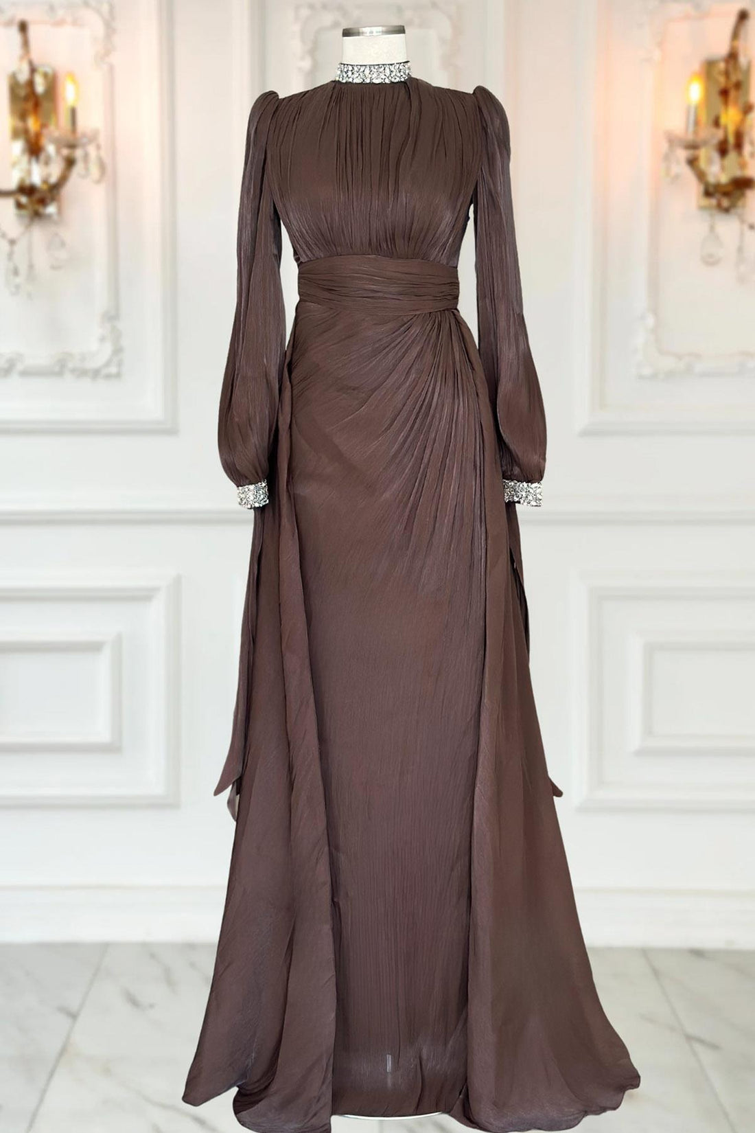 Gözde Modest Evening Dress - Brown