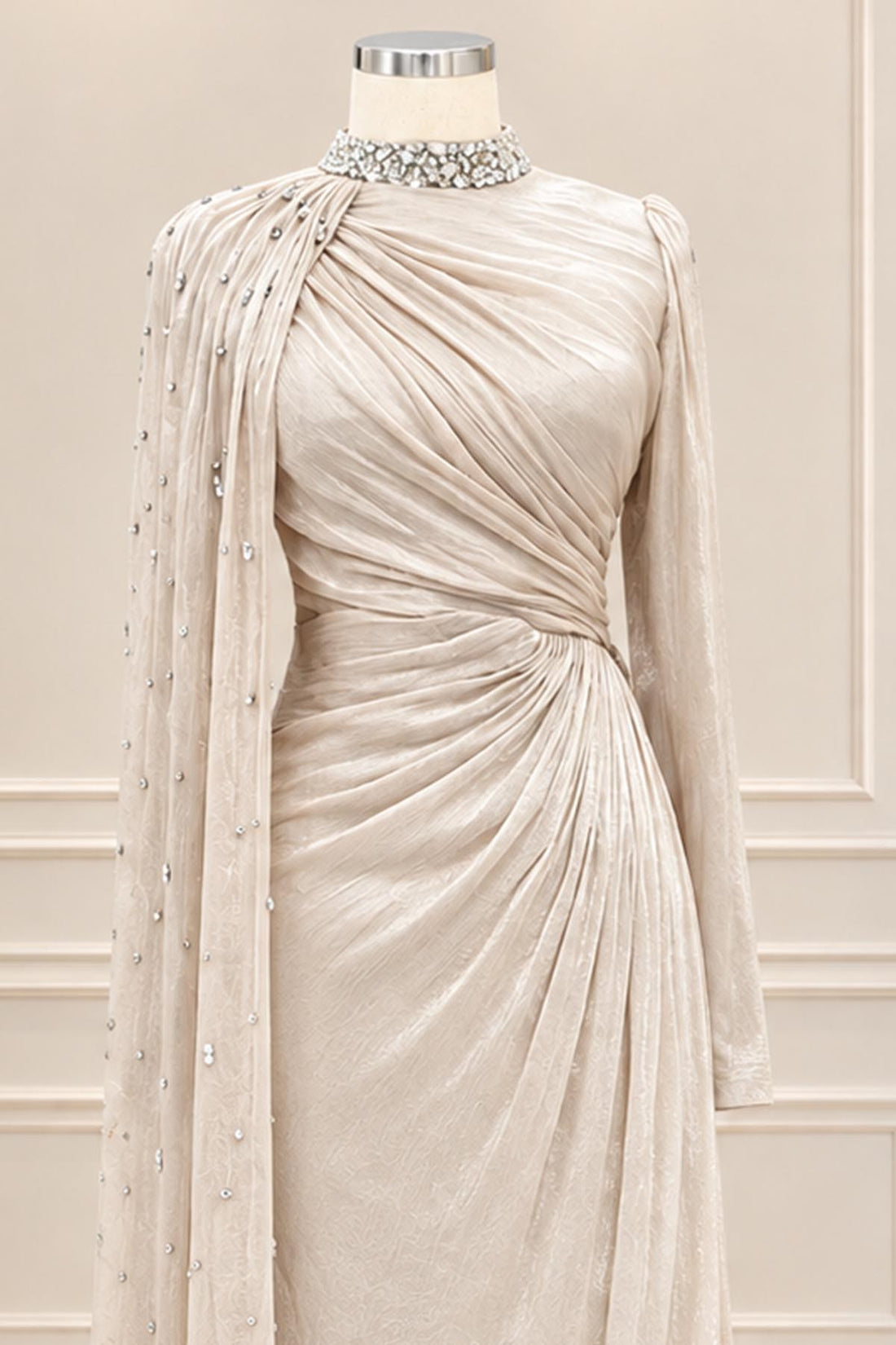 Helen Modest Evening Dress - Beige