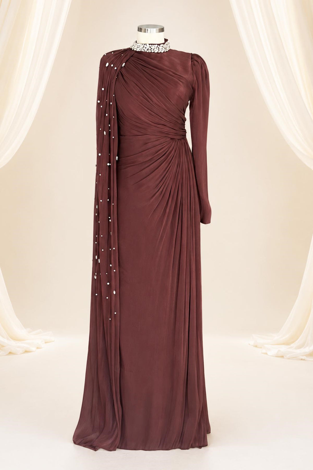 Helen Modest Evening Dress - Dusty Rose