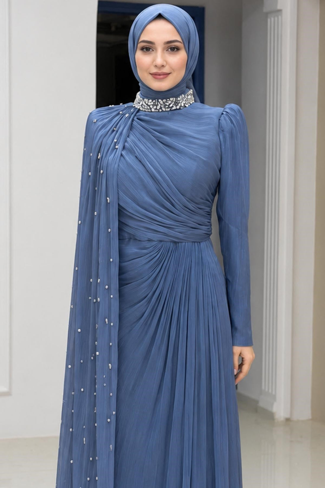 Helen Modest Evening Dress - Indigo