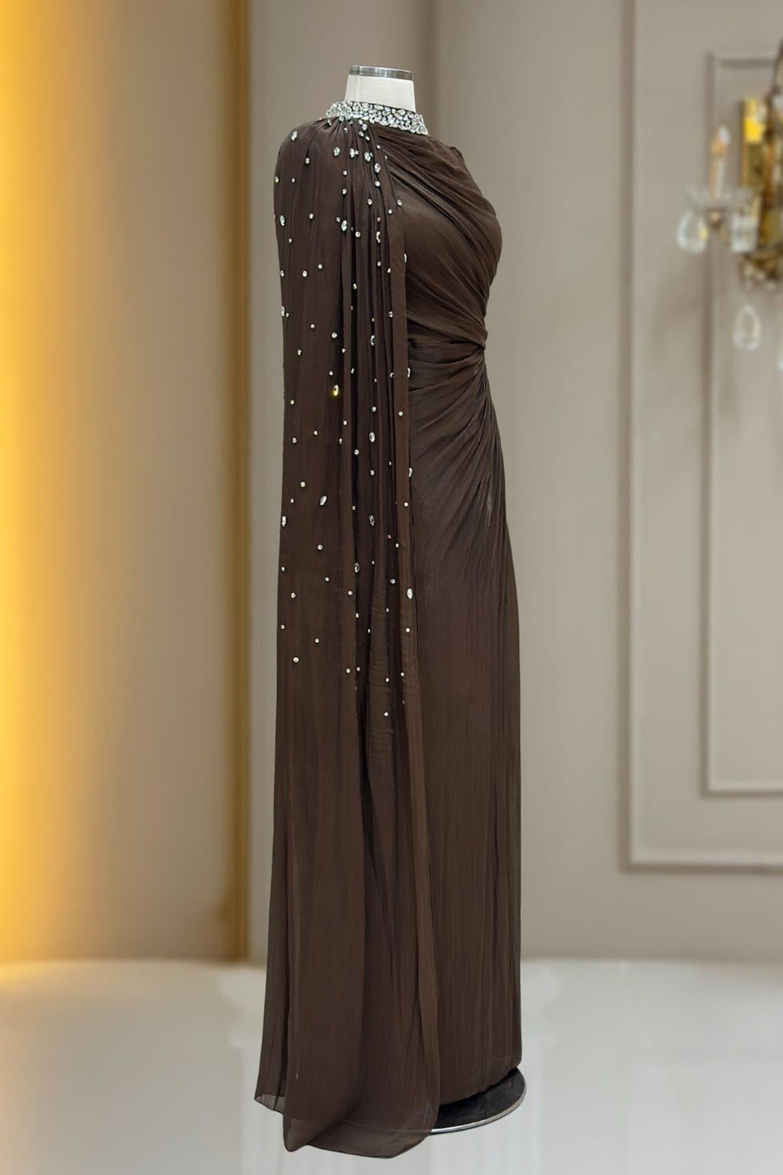 Helen Modest Evening Dress - Brown