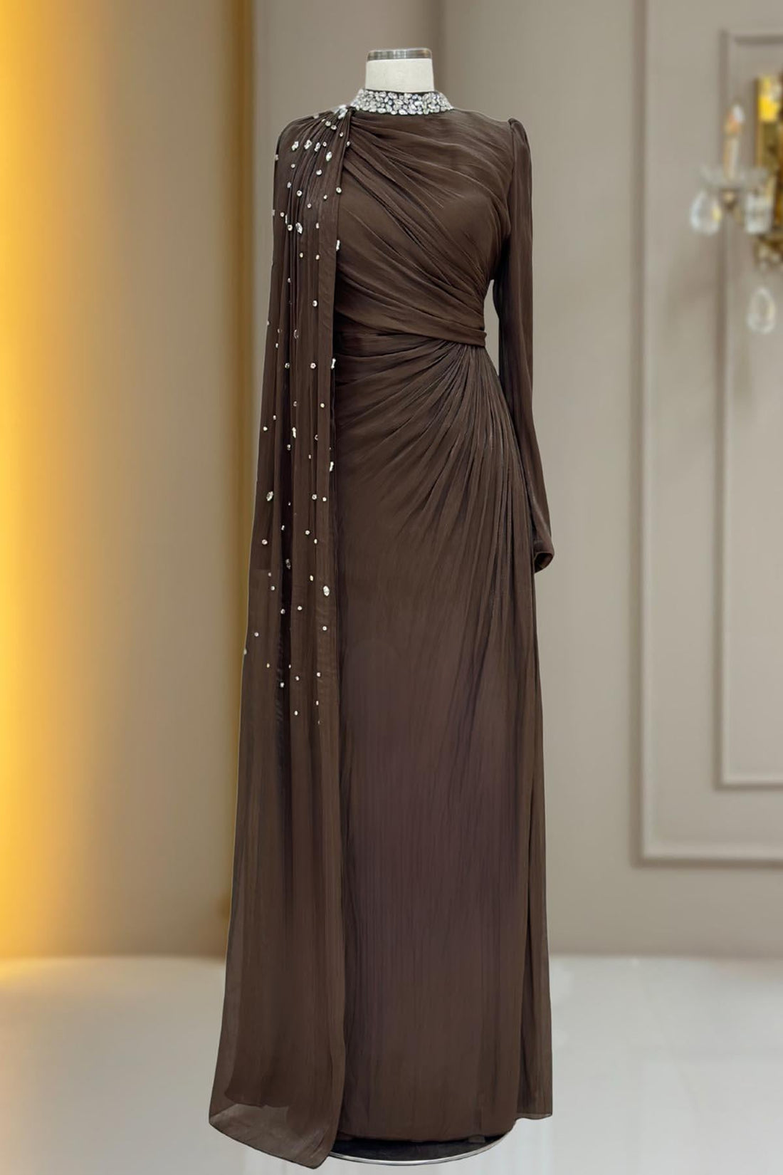 Helen Modest Evening Dress - Brown