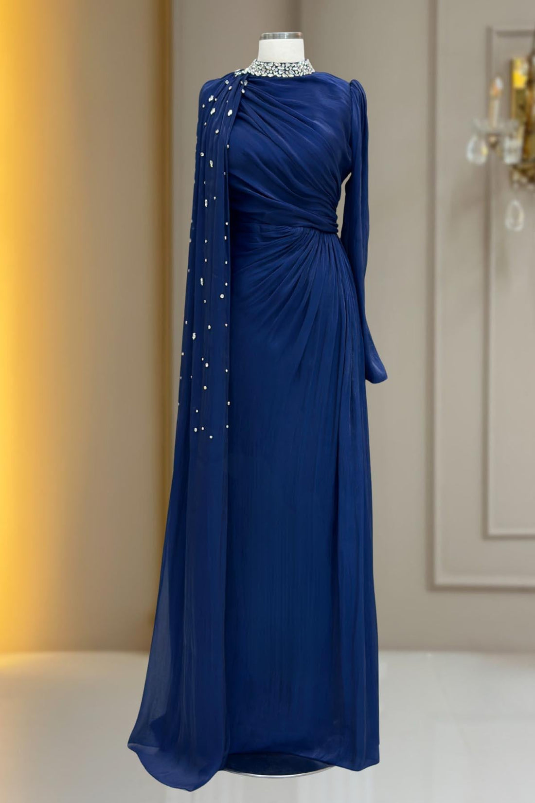 Helen Modest Evening Dress - Navy
