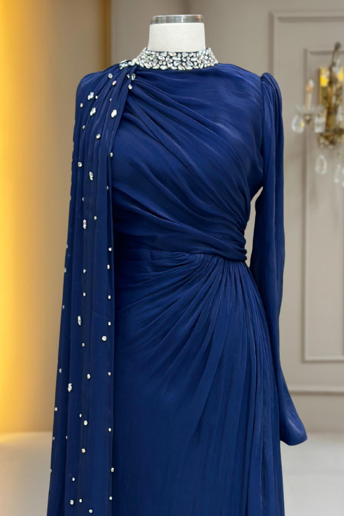 Helen Modest Evening Dress - Navy