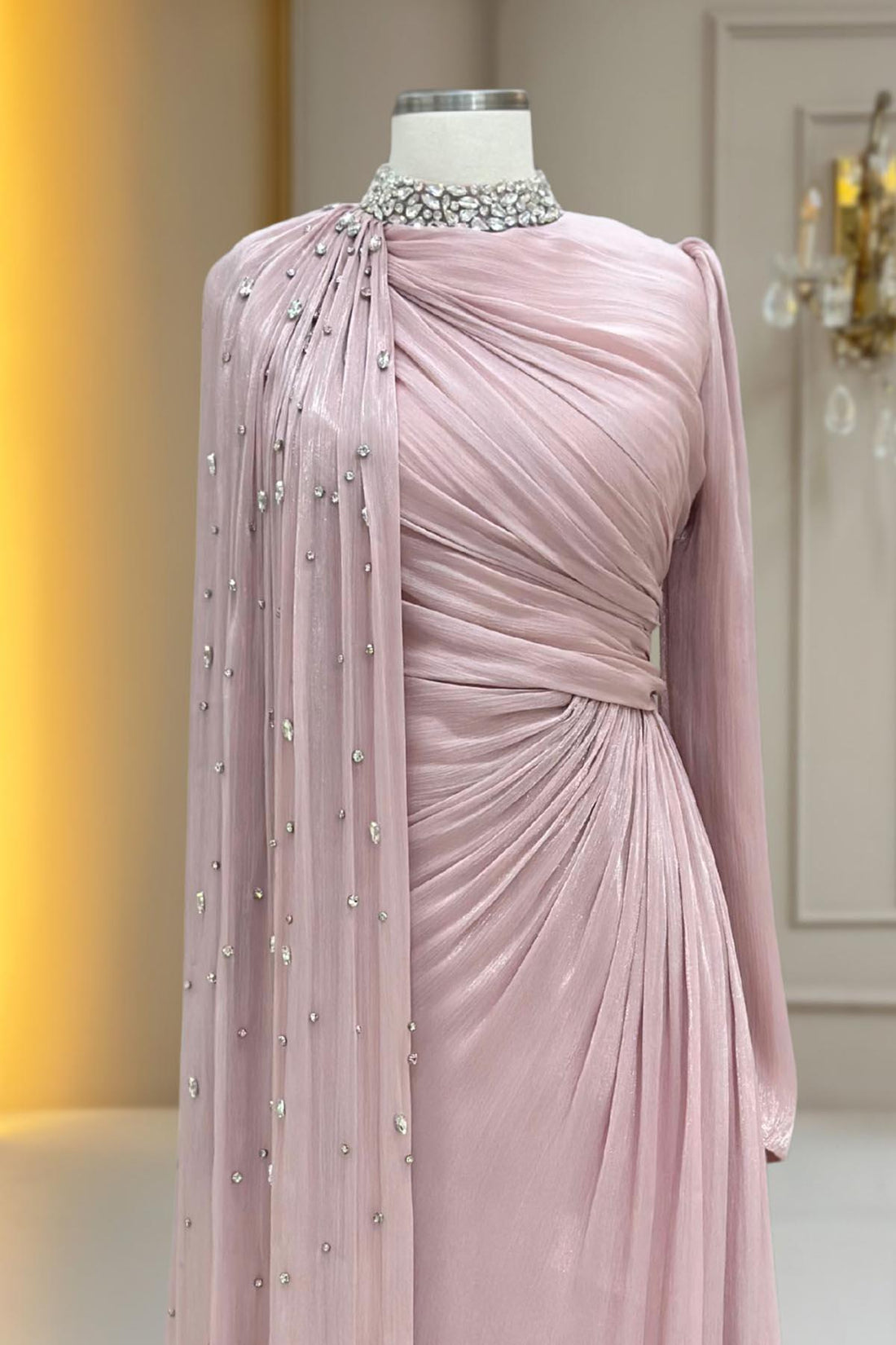 Helen Modest Evening Dress - Blush Pink